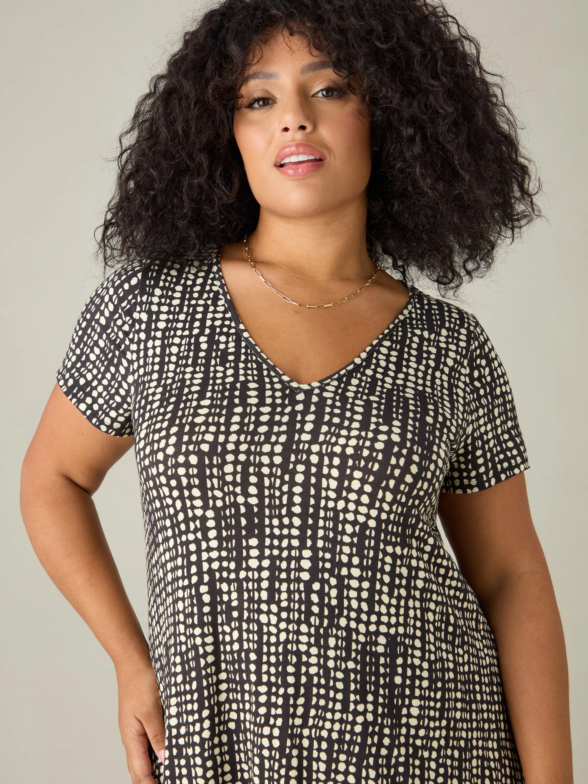 Mono Spot Print Jersey V-Neck Midaxi Dress - Image 3