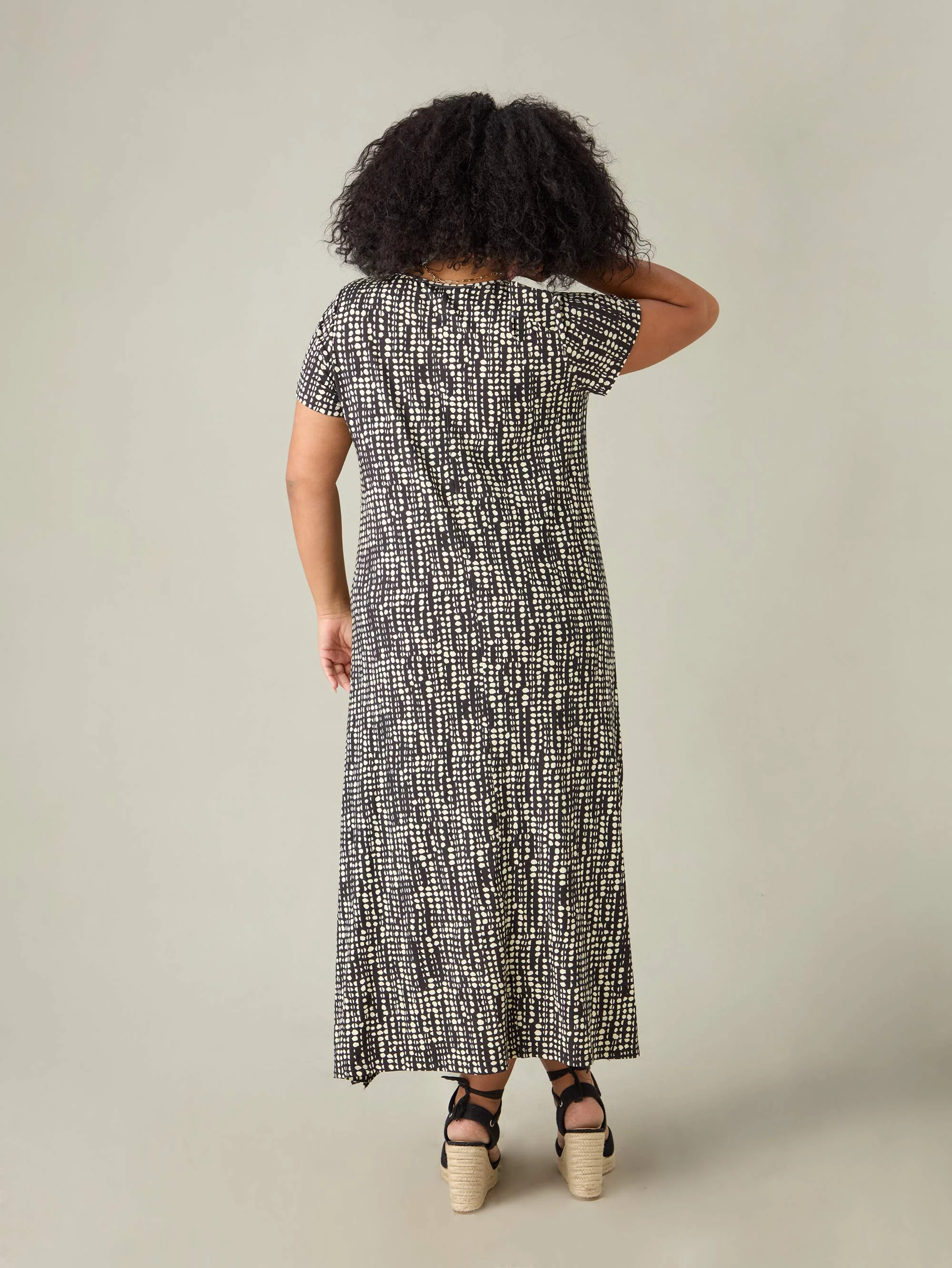 Mono Spot Print Jersey V-Neck Midaxi Dress - Image 5