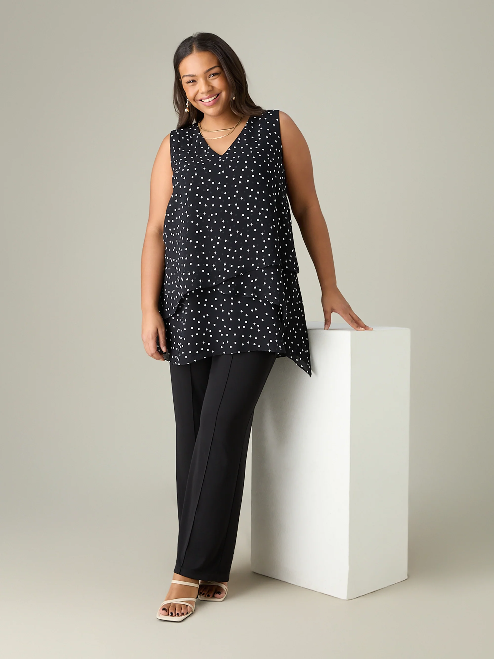 Mono Spot Print Layered Tunic - Image 3