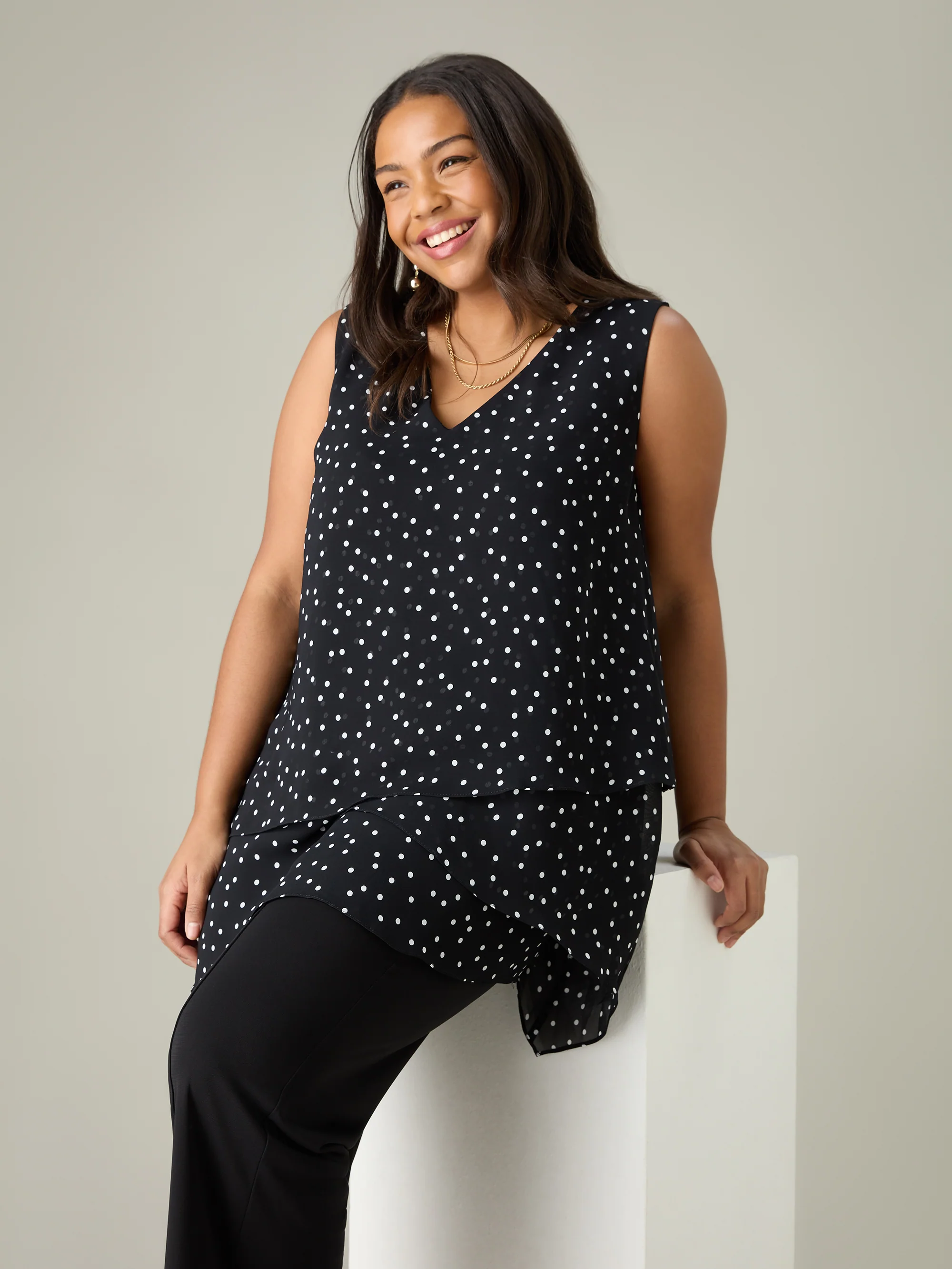 Mono Spot Print Layered Tunic - Image 4