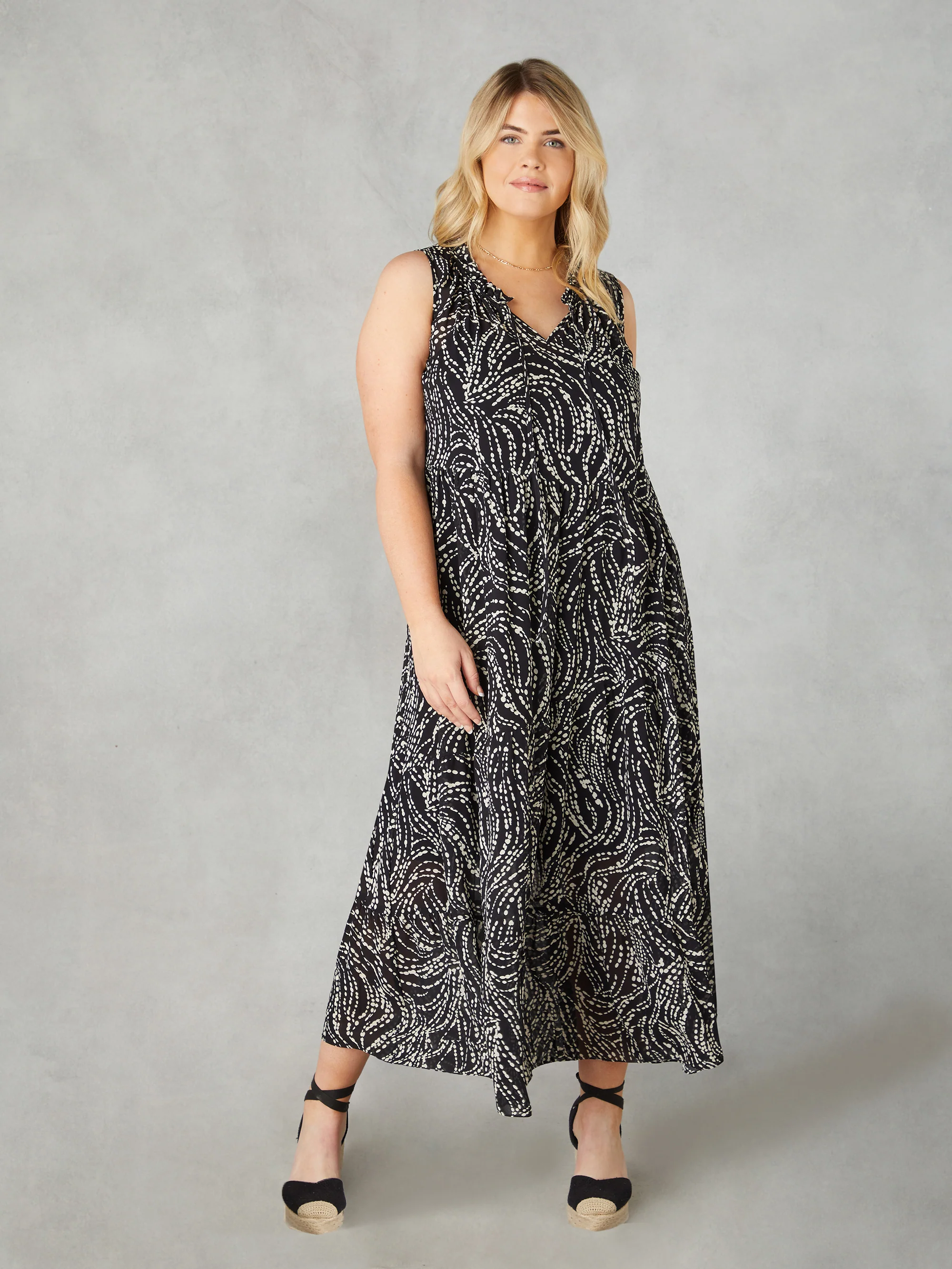 Mono Spot Print Ruffle Maxi Dress - Image 3