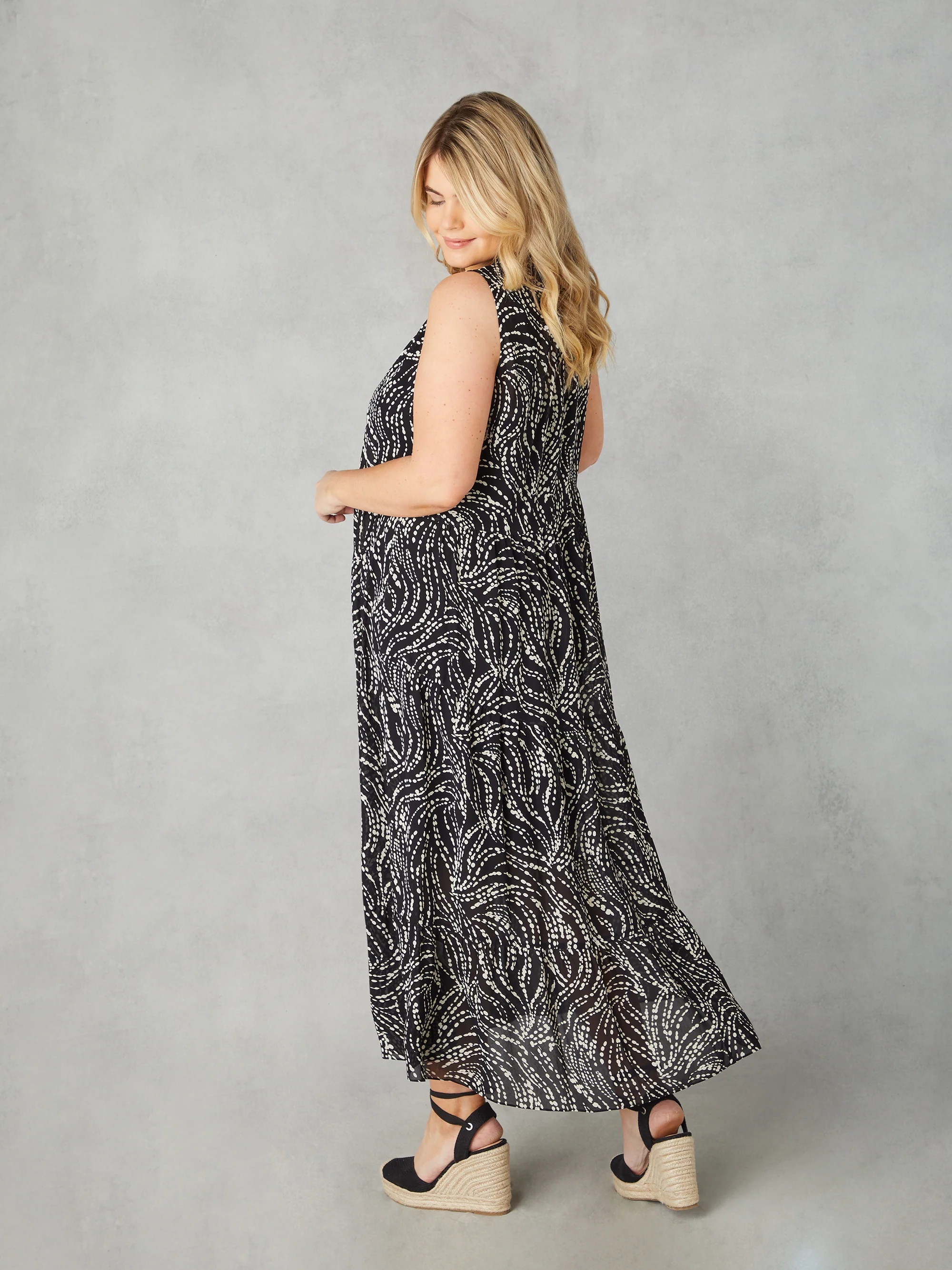 Mono Spot Print Ruffle Maxi Dress - Image 5