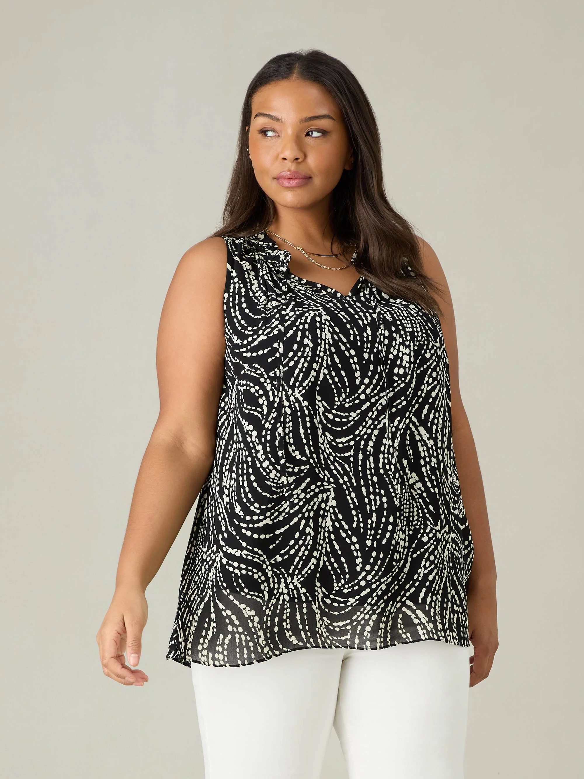 Mono Spot Print Ruffle Neck Blouse - Image 4