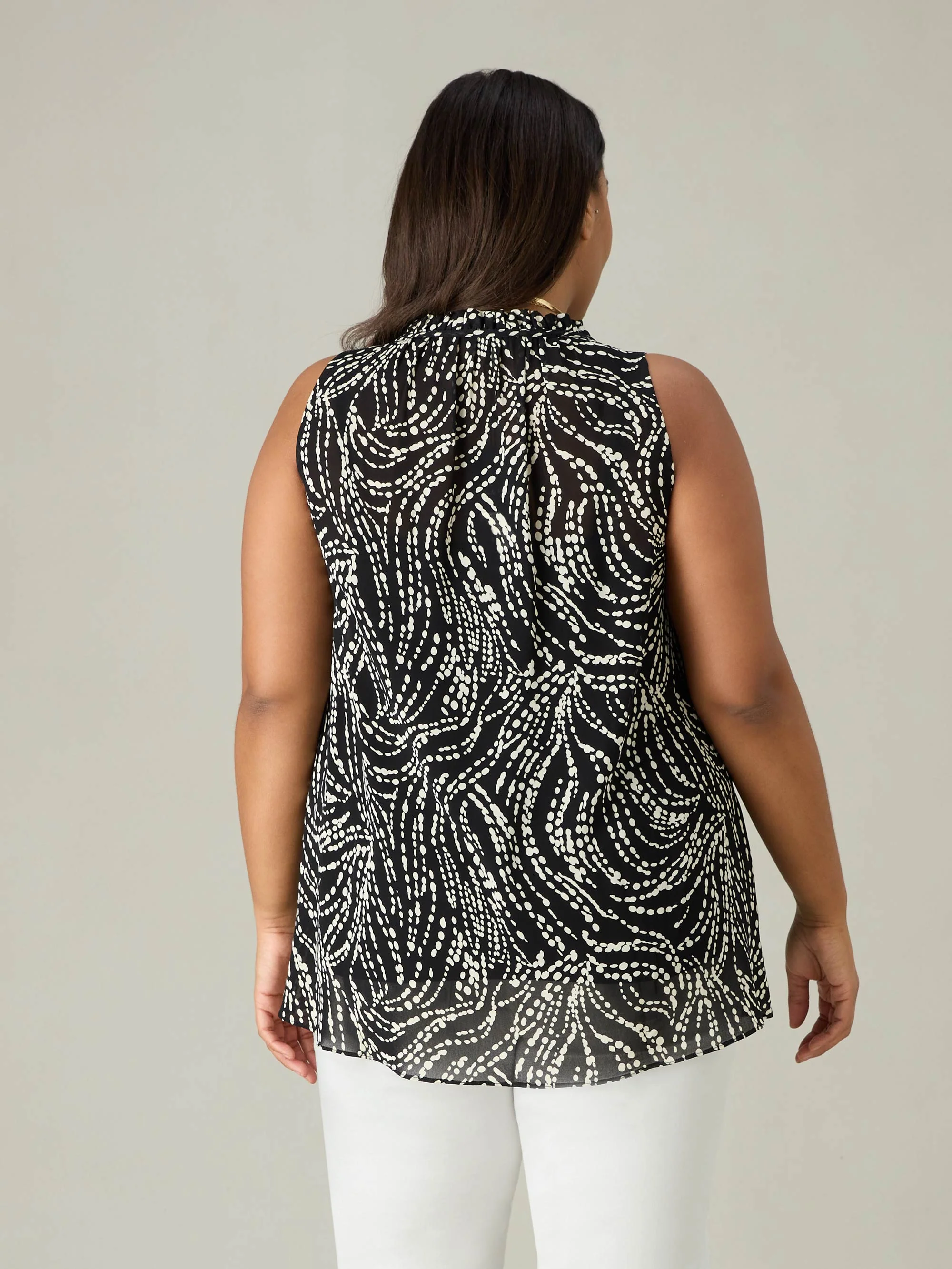 Mono Spot Print Ruffle Neck Blouse - Image 5
