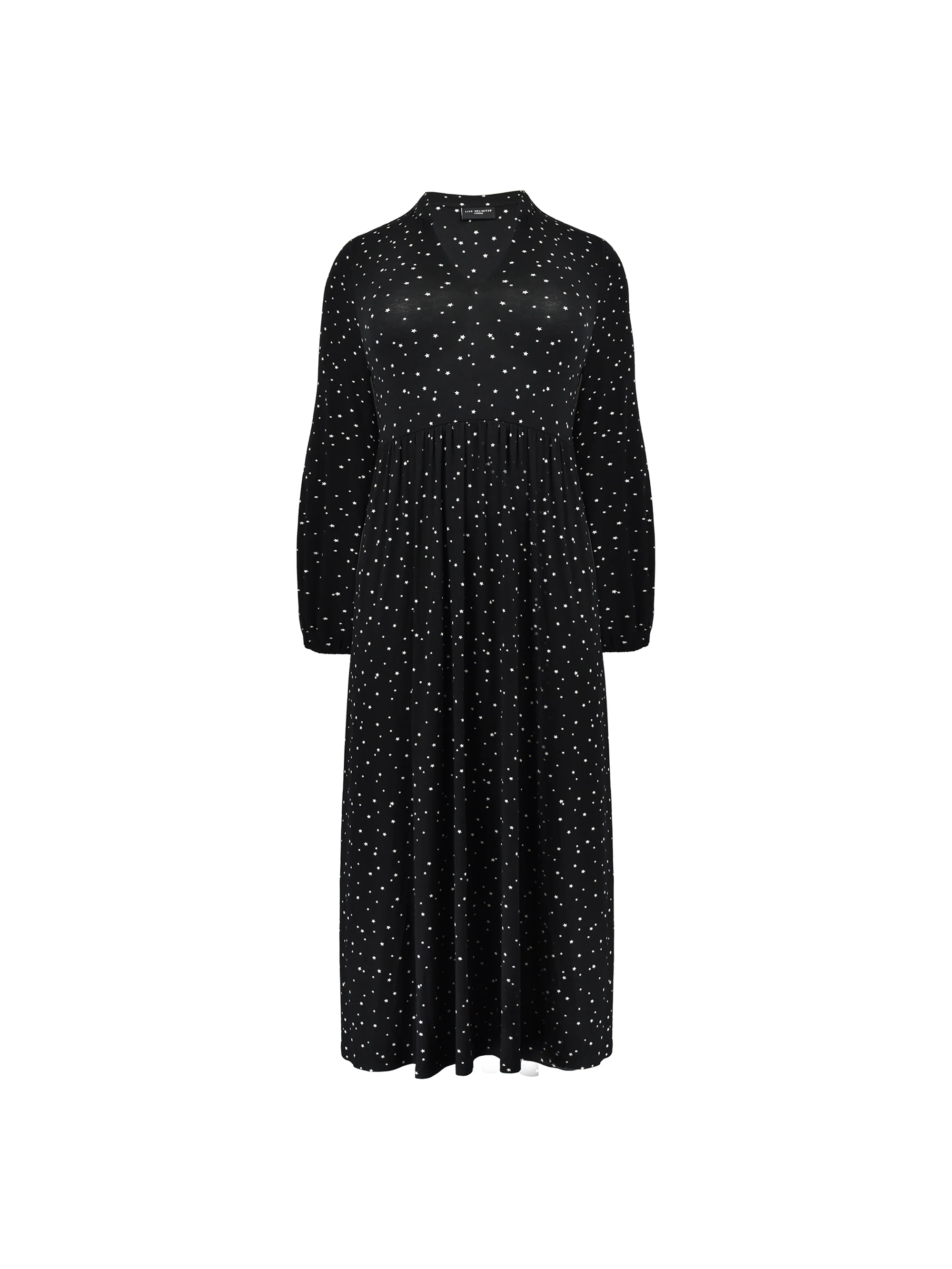 Mono Star Print Jersey Nehru Collar Relaxed Dress - Image 5