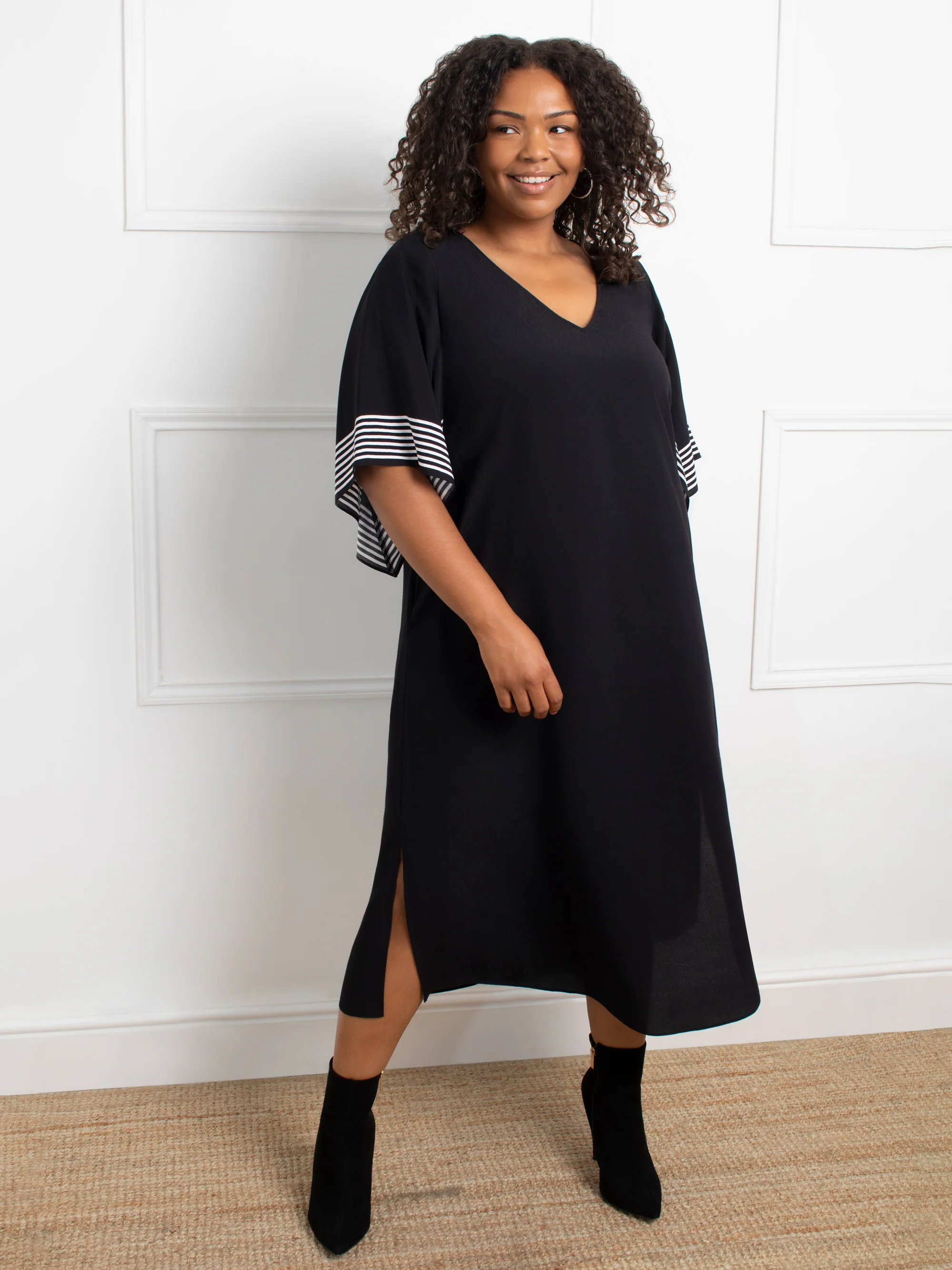 Mono Stripe Print Midi Dress - Image 2