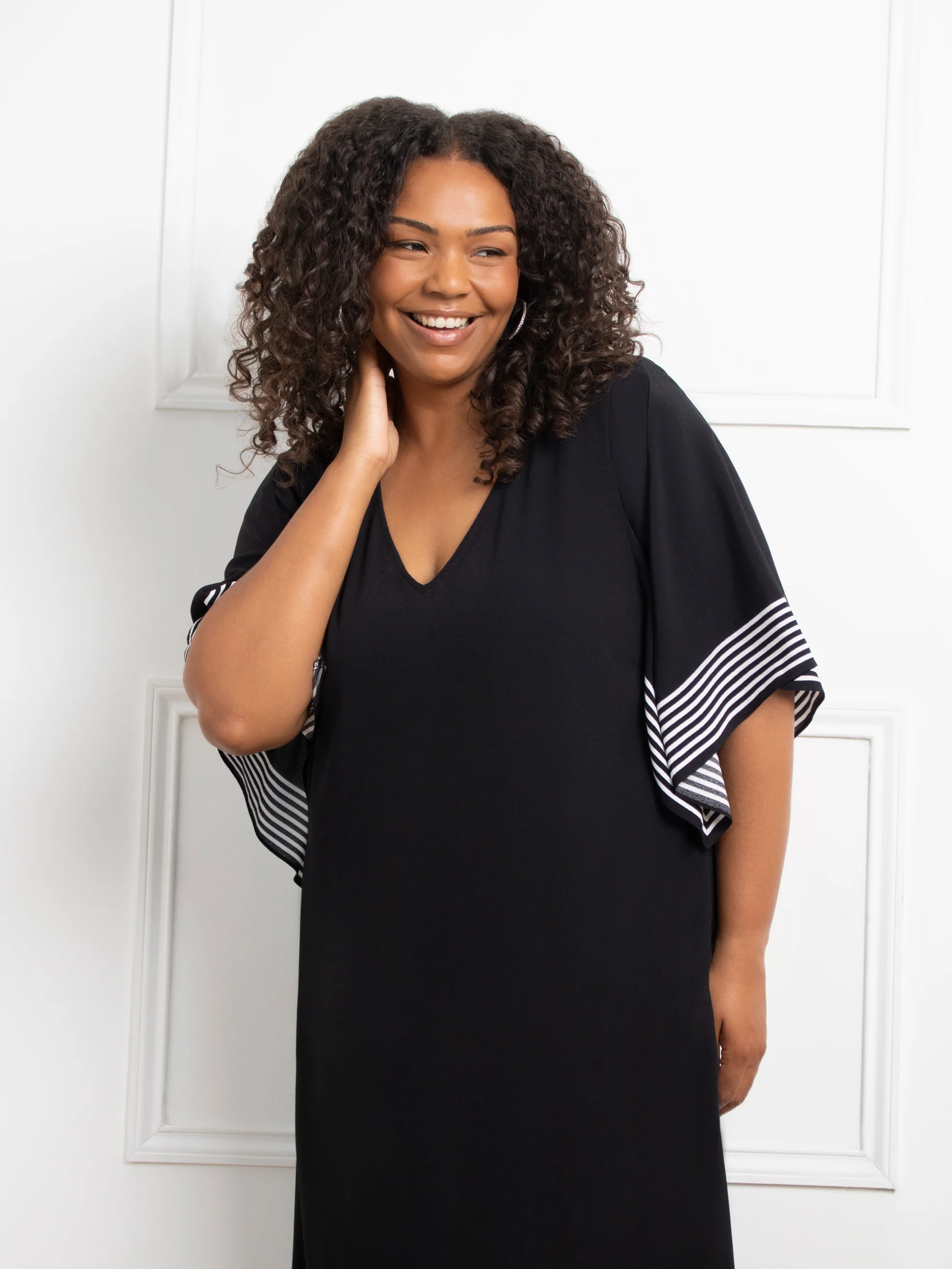 Mono Stripe Print Midi Dress - Image 4