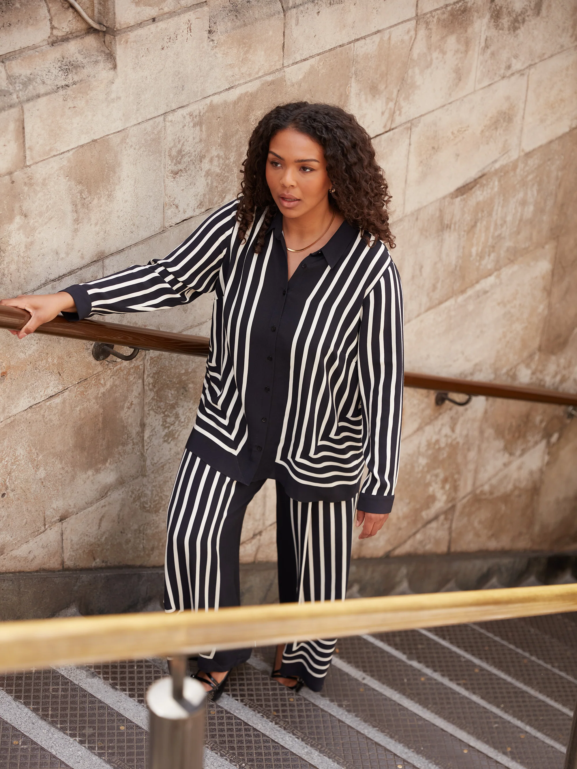 Mono Stripe Wide Leg Trouser - Image 2