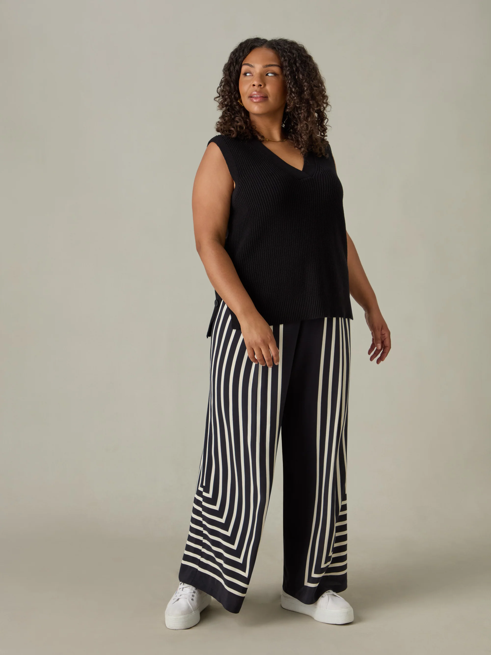 Mono Stripe Wide Leg Trouser - Image 7