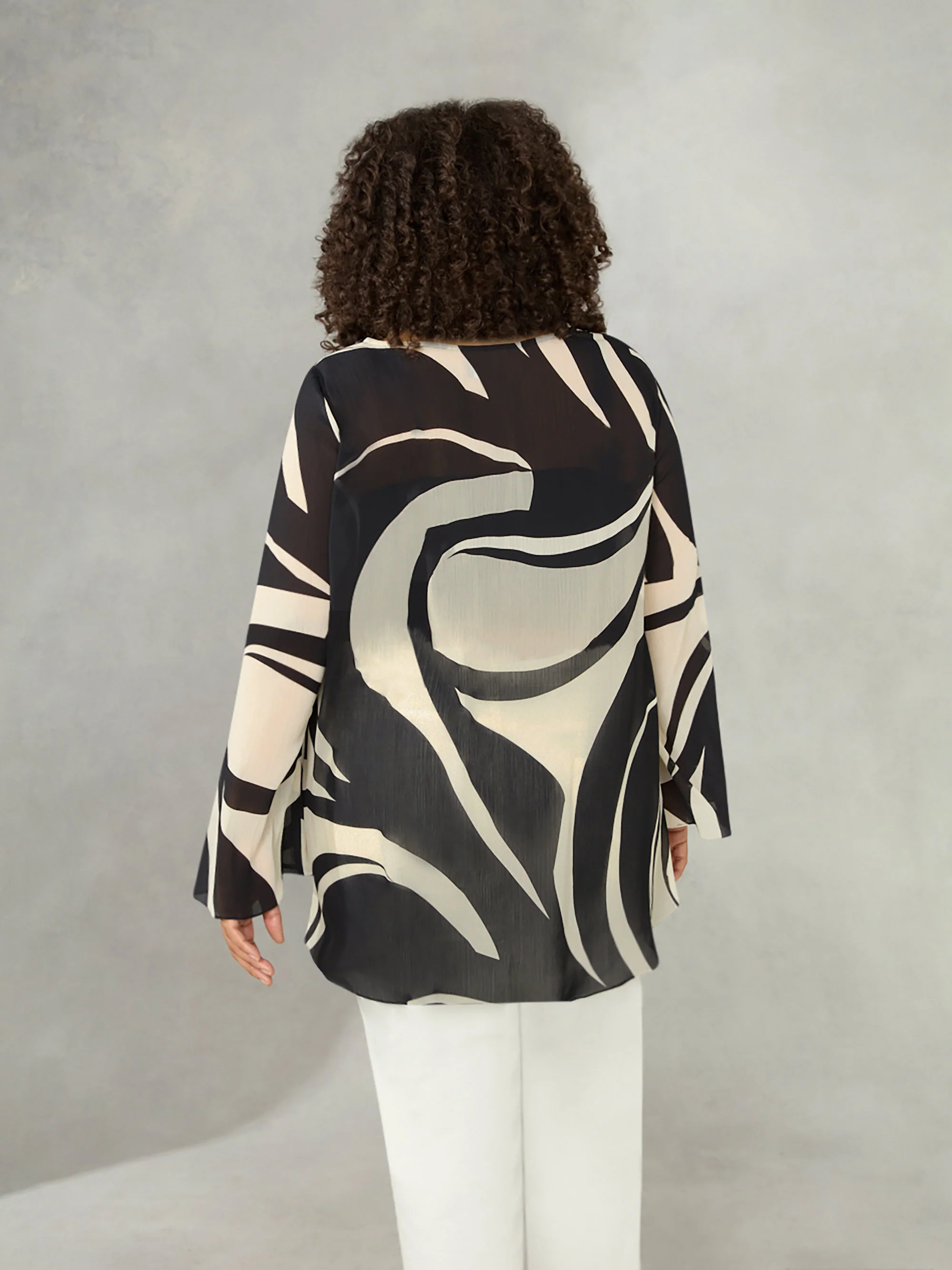 Mono Swirl Print High Low Chiffon Blouse - Image 6