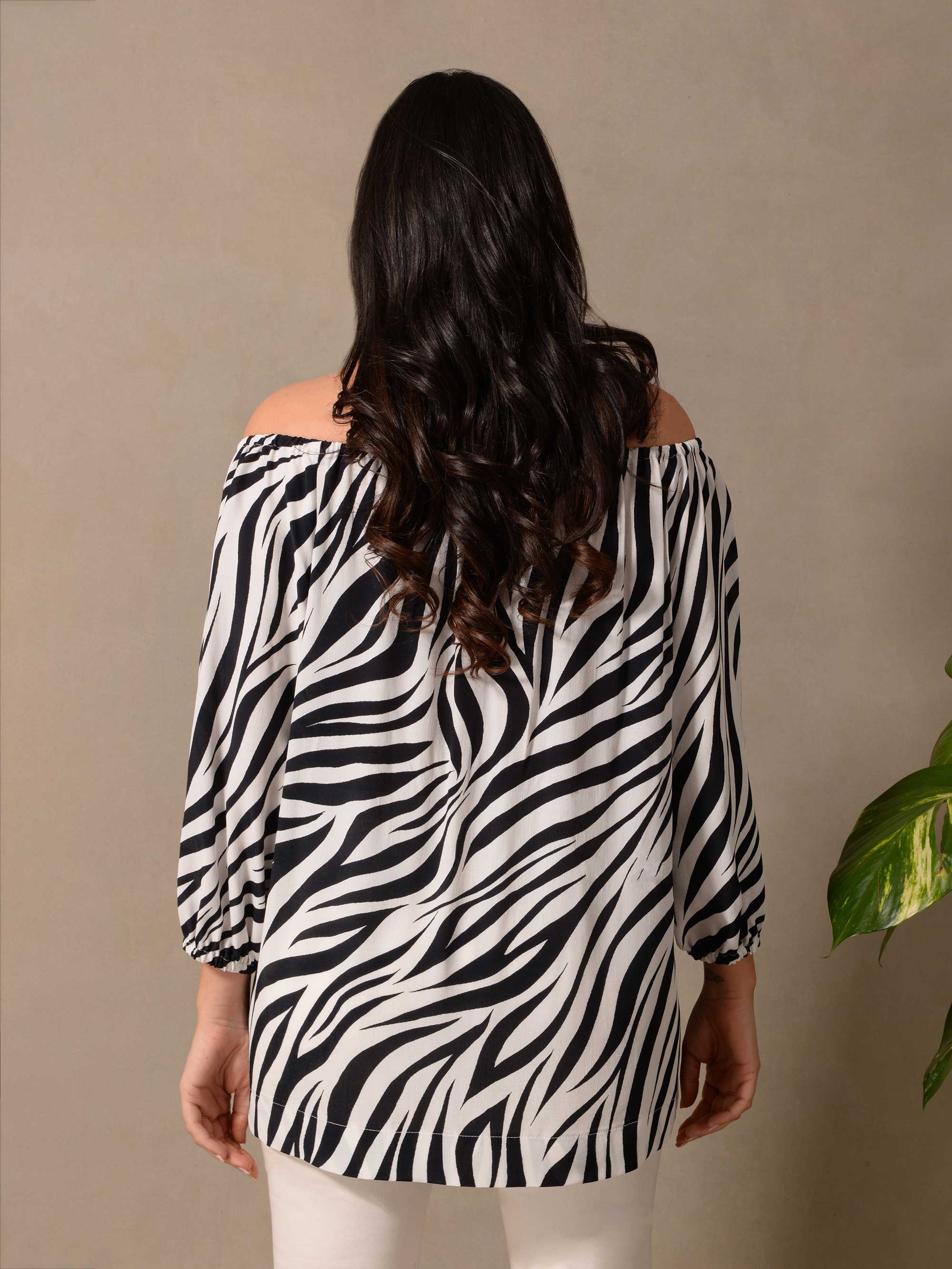 Mono Zebra Print Bardot Top - Image 4