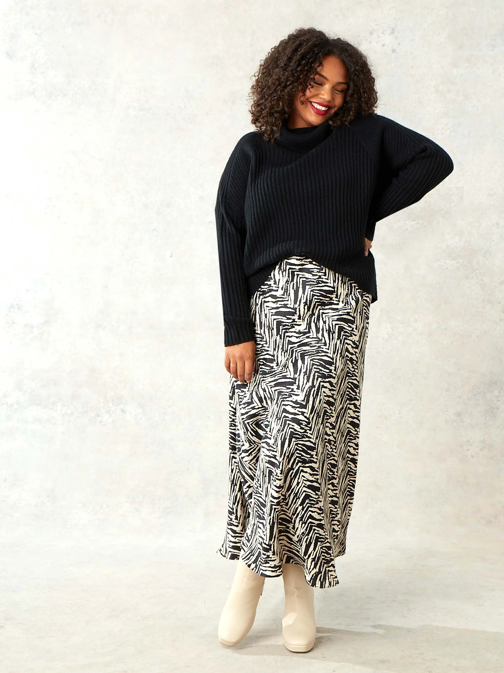 Mono Zebra Print Bias Cut Skirt - Image 2
