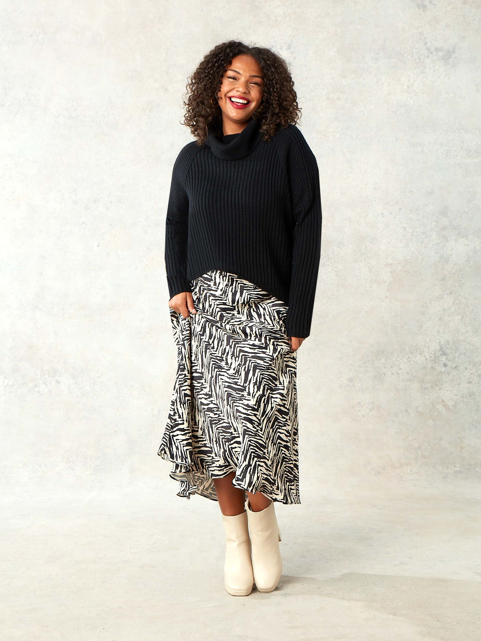 Mono Zebra Print Bias Cut Skirt - Image 3