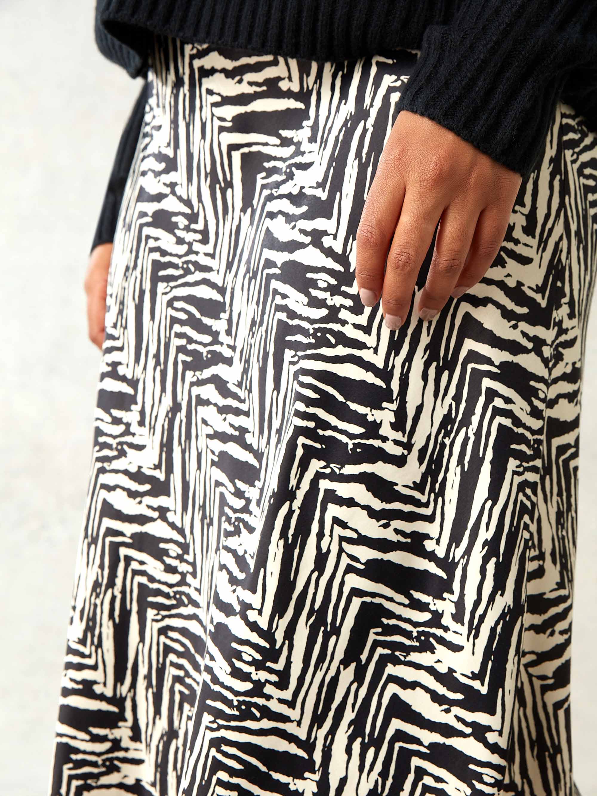 Mono Zebra Print Bias Cut Skirt - Image 4