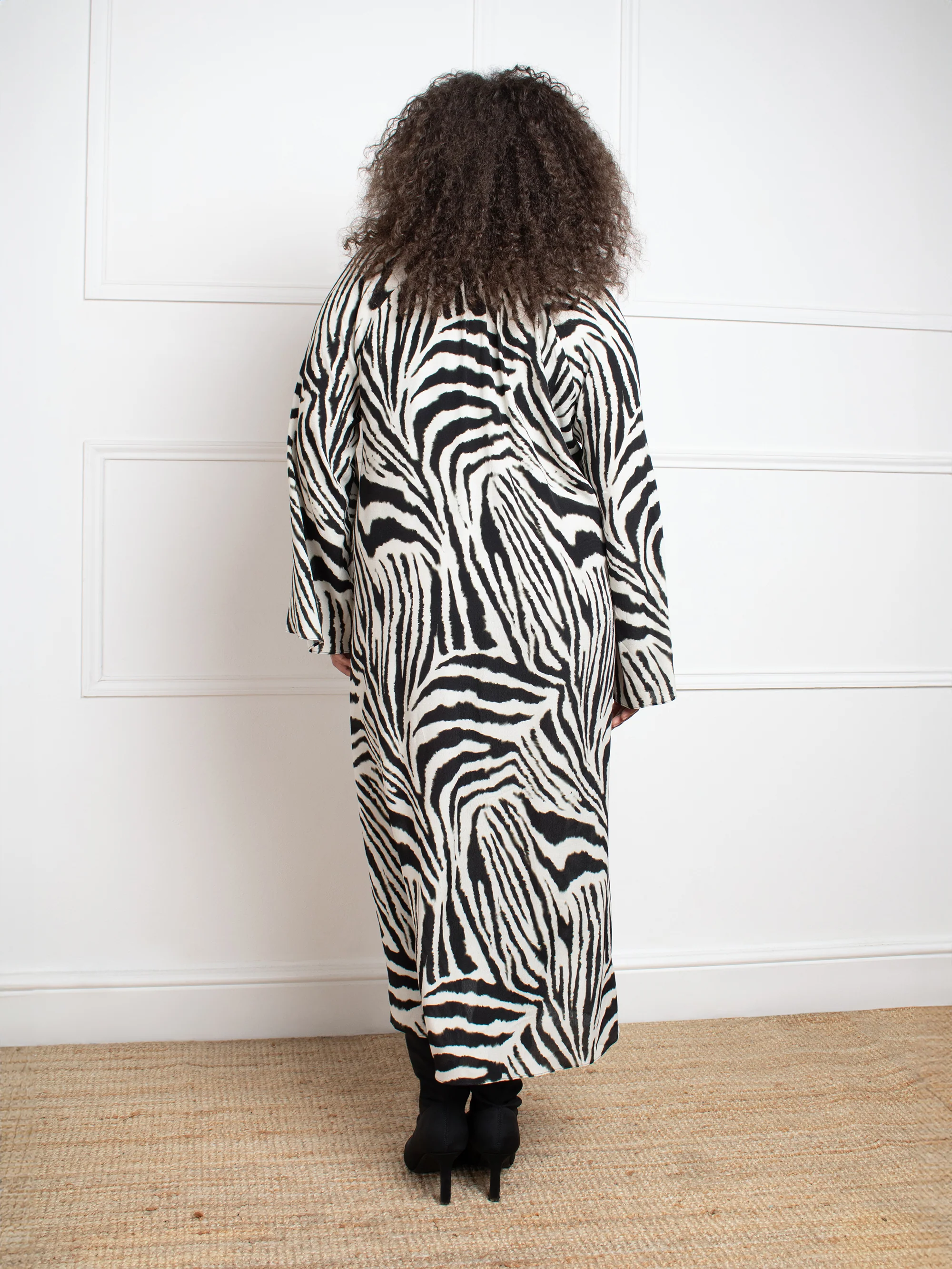 Mono Zebra Print Long Sleeve Midi Dress - Image 5