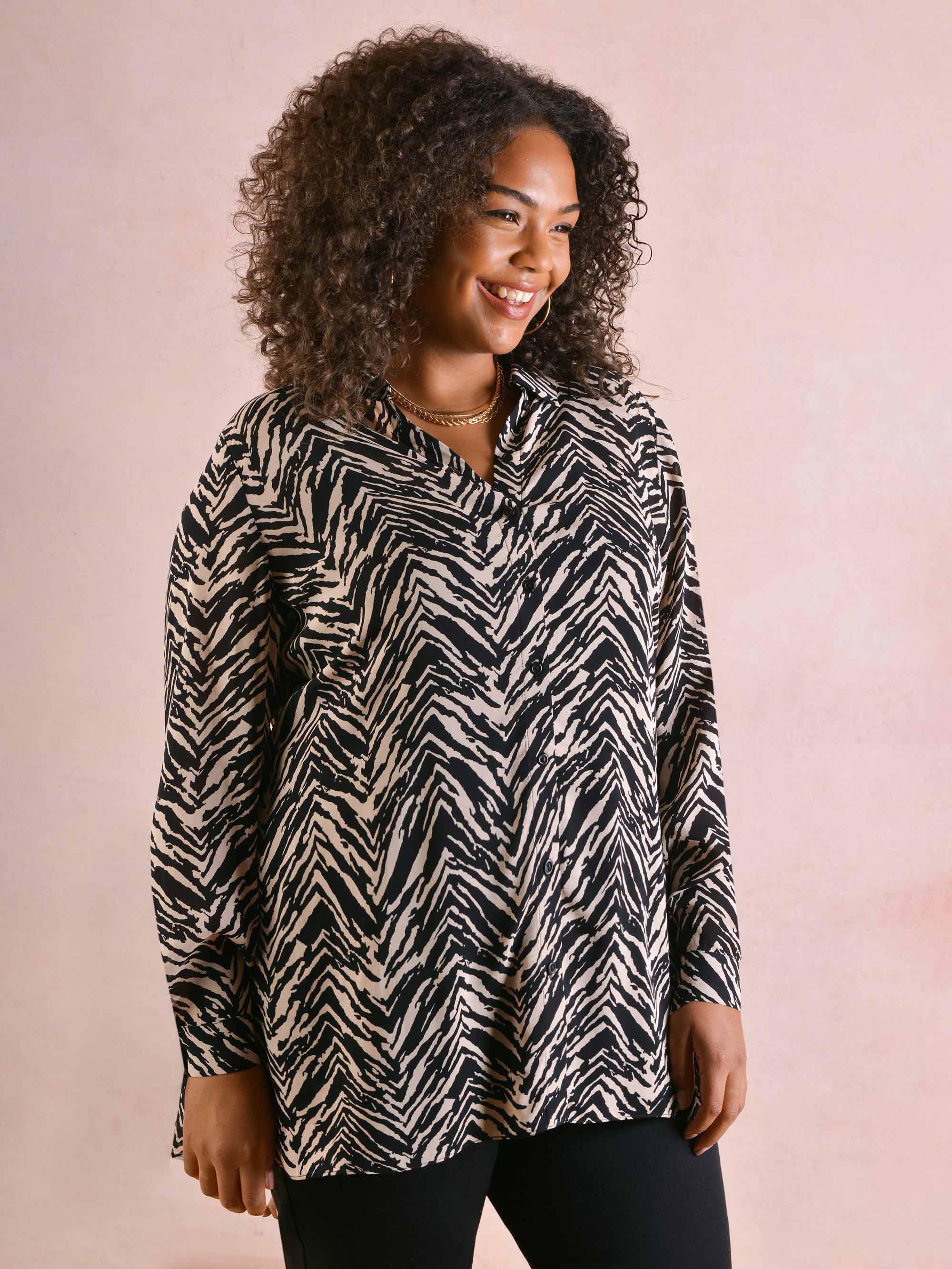 Mono Zebra Print Longline Shirt - Image 2