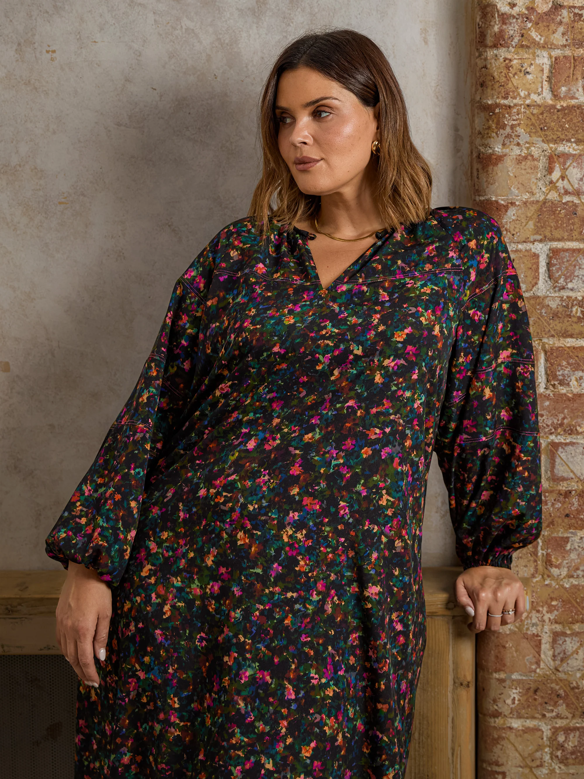 Multi Colour Ditsy Midi Dress - Image 6