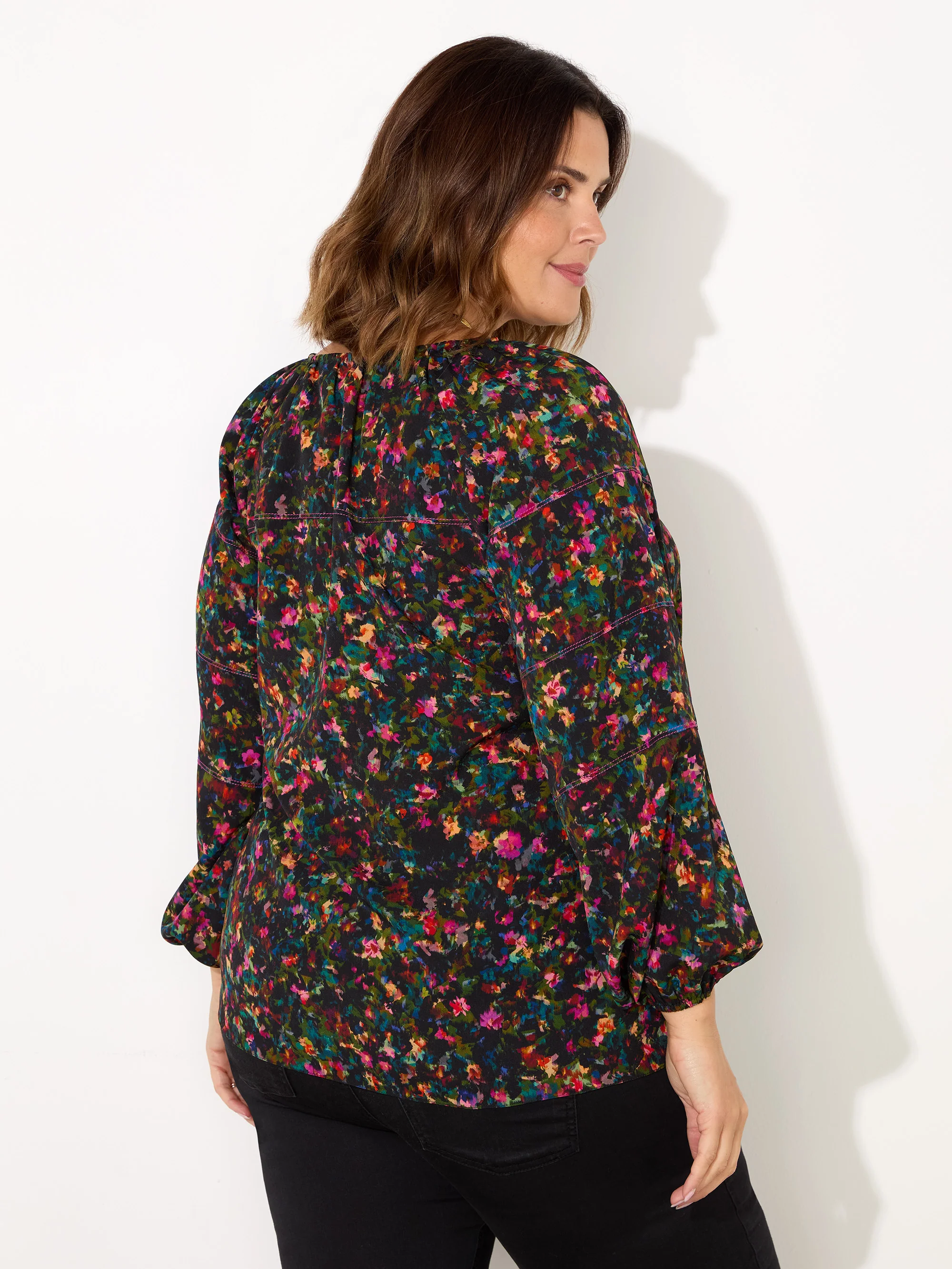 Multi Colour Ditsy Raglan Sleeve Blouse - Image 4