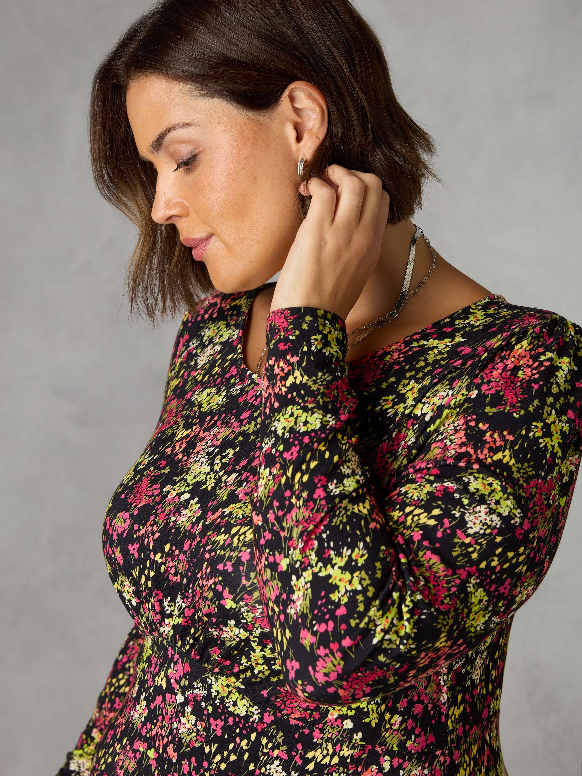 Multi Ditsy Empire Seam Midi Dress - Image 2