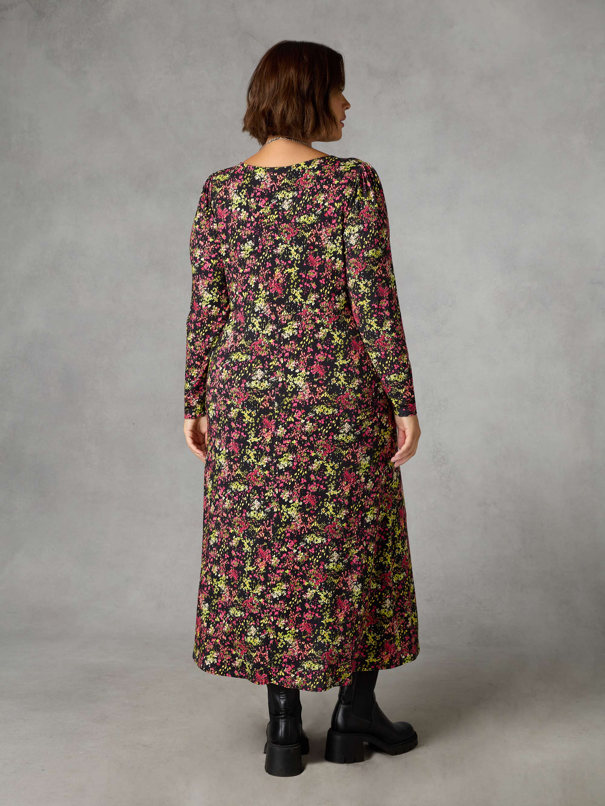 Multi Ditsy Empire Seam Midi Dress - Image 3