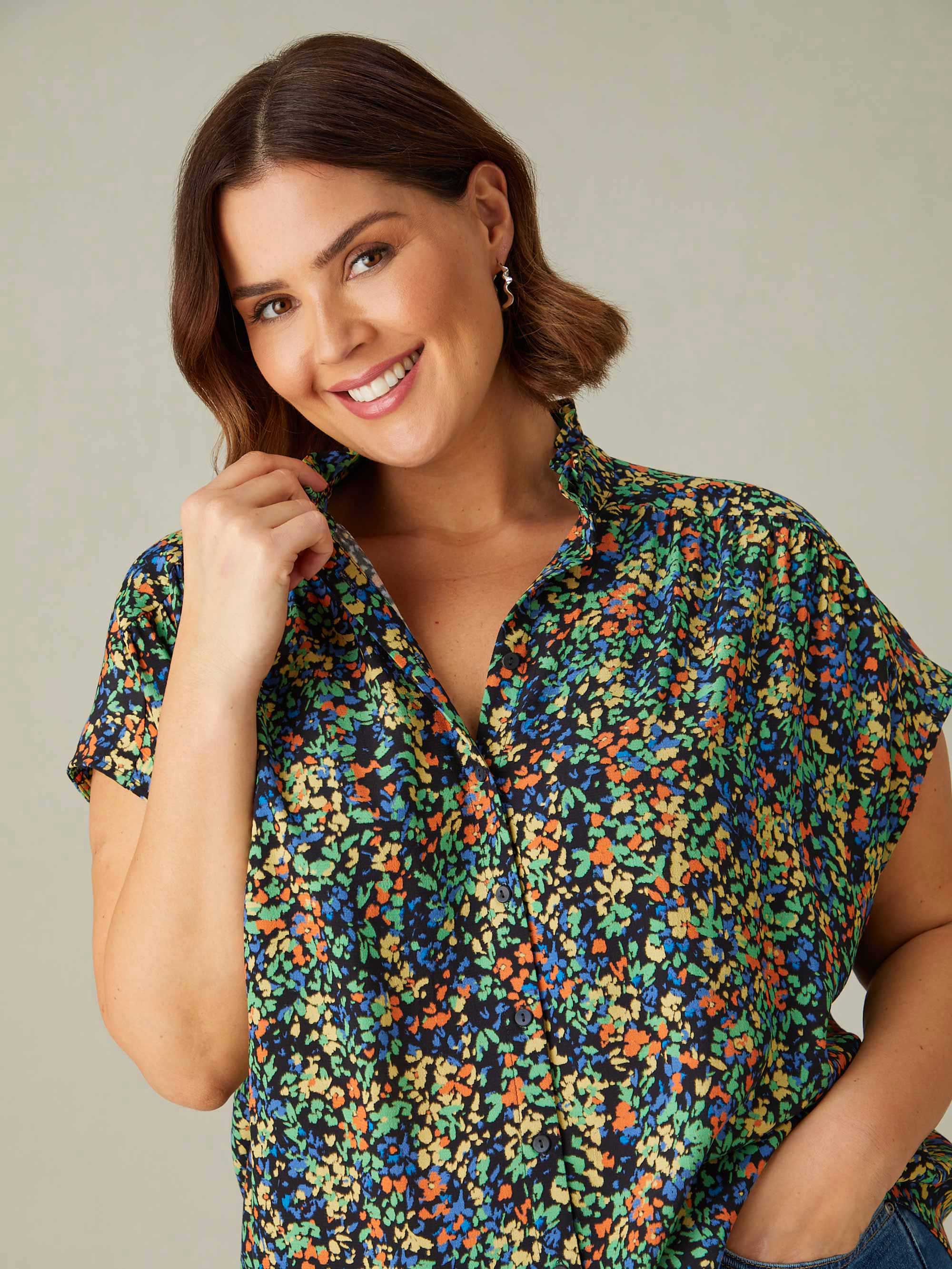 Multi Ditsy Frill Collar Sleeveless Blouse - Image 5