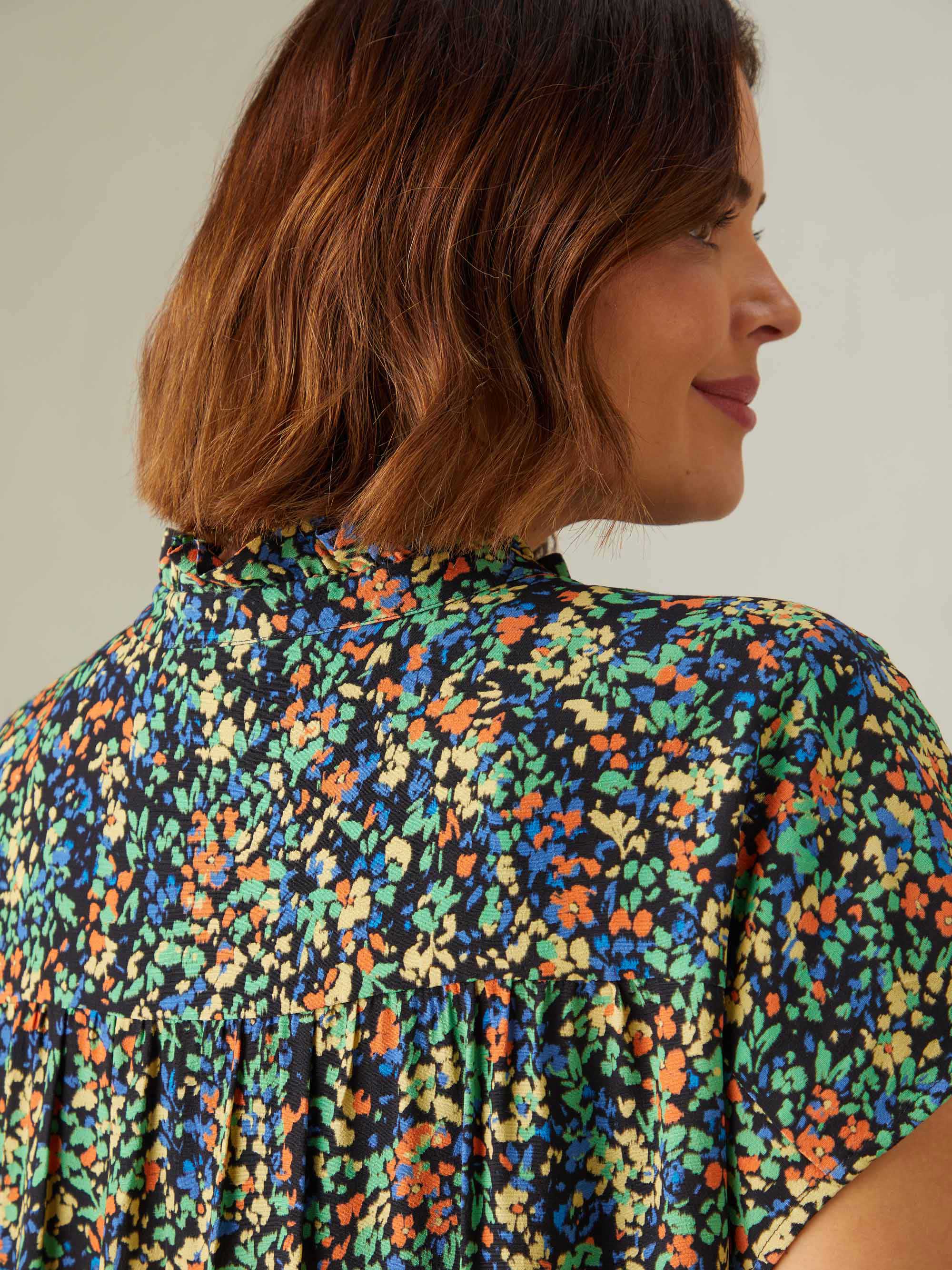 Multi Ditsy Frill Collar Sleeveless Blouse - Image 6