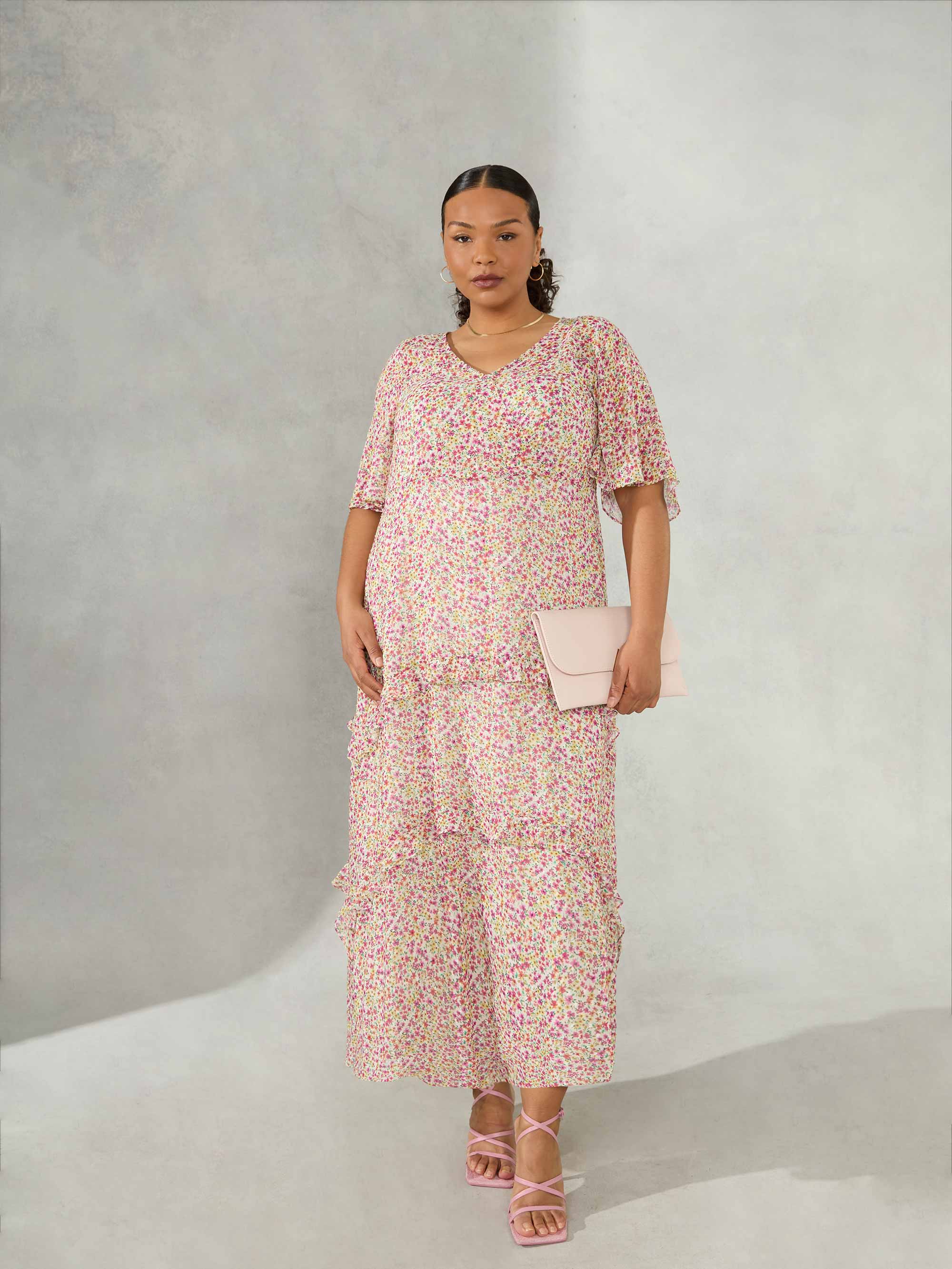 Multi Ditsy Maxi Tiered Ruffle Dress - Image 2