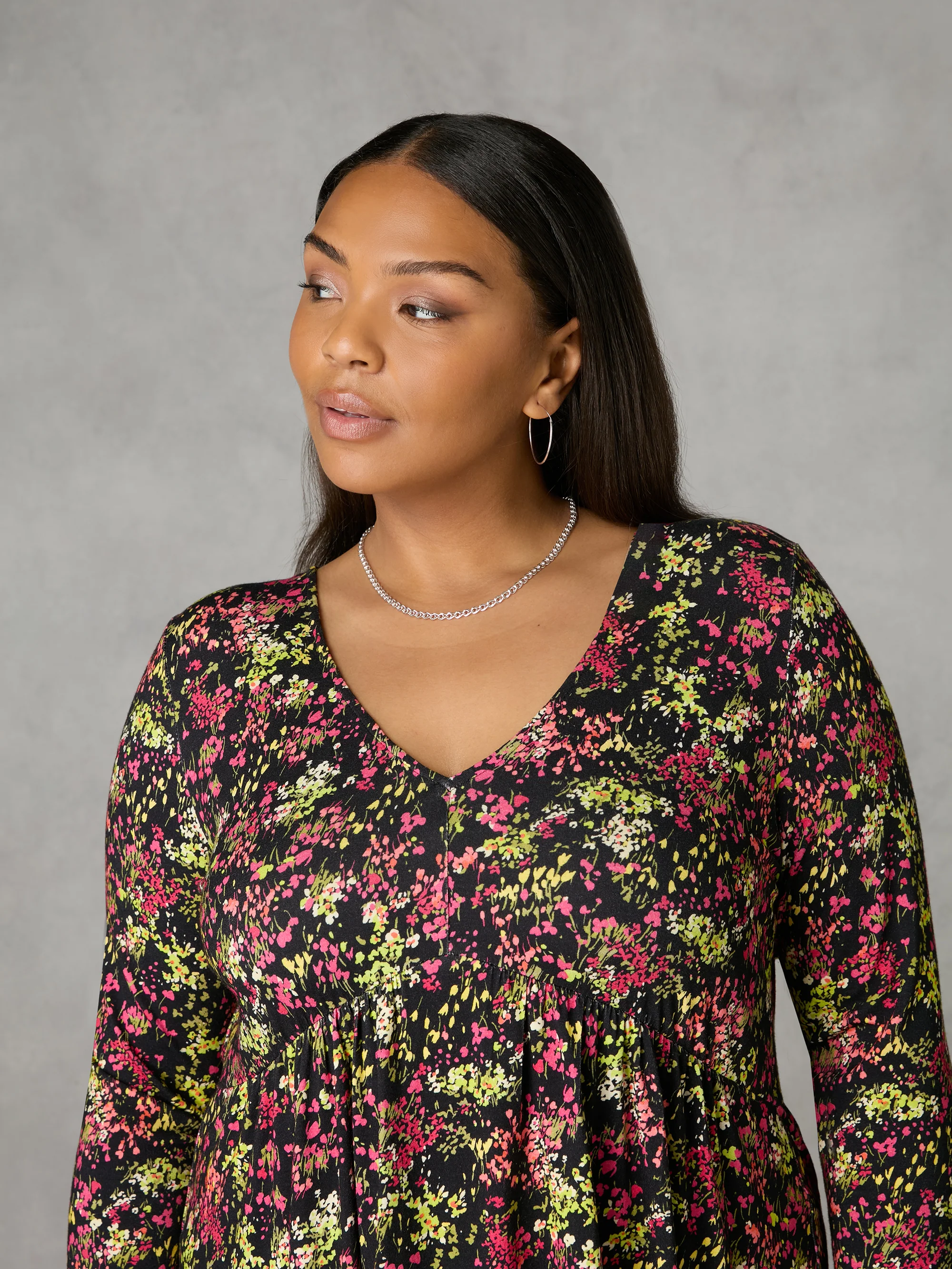 Multi Ditsy Print Jersey Empire Seam Top - Image 2