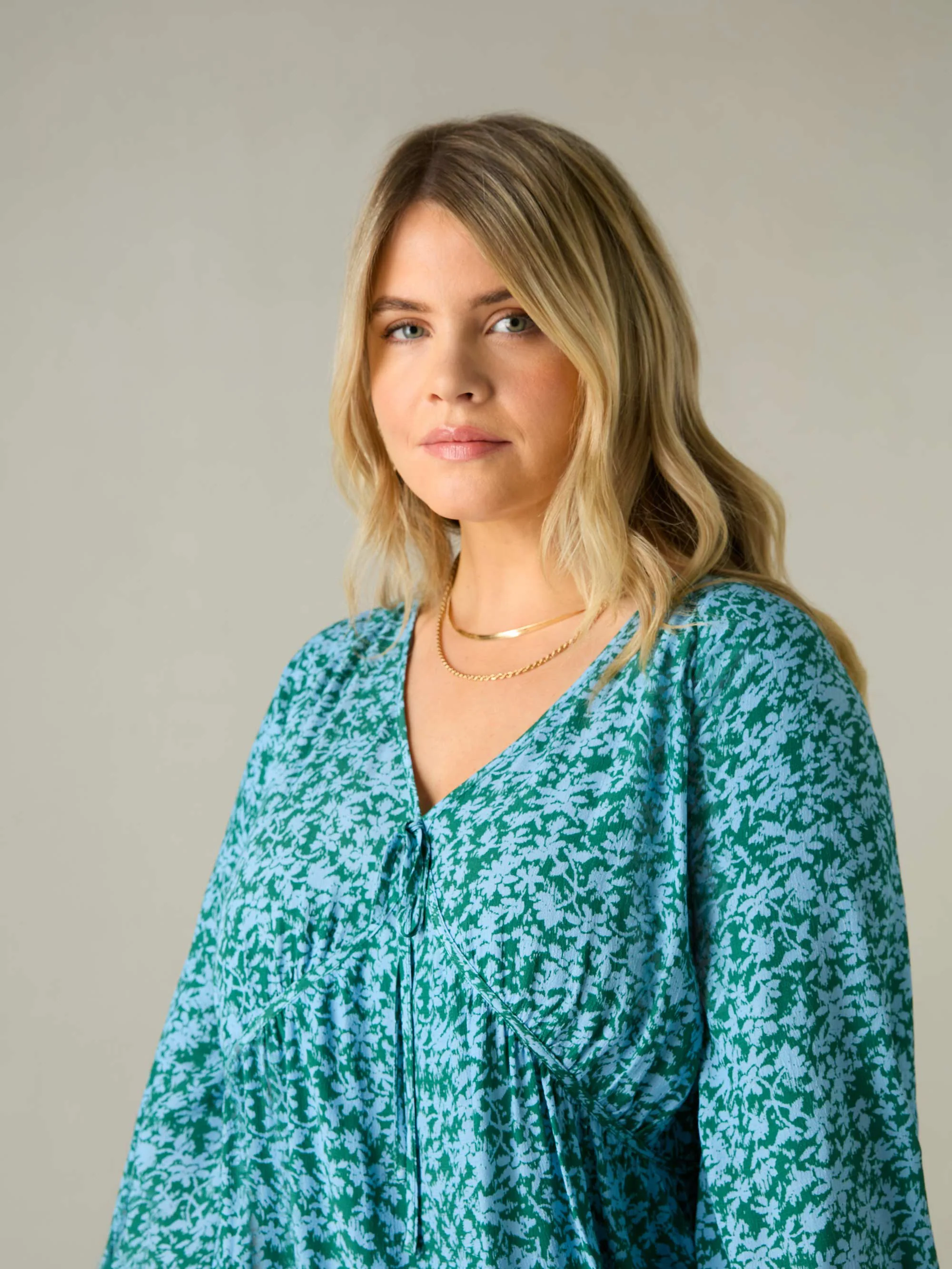 Multi Ditsy Print Tie Neck Blouse - Image 2