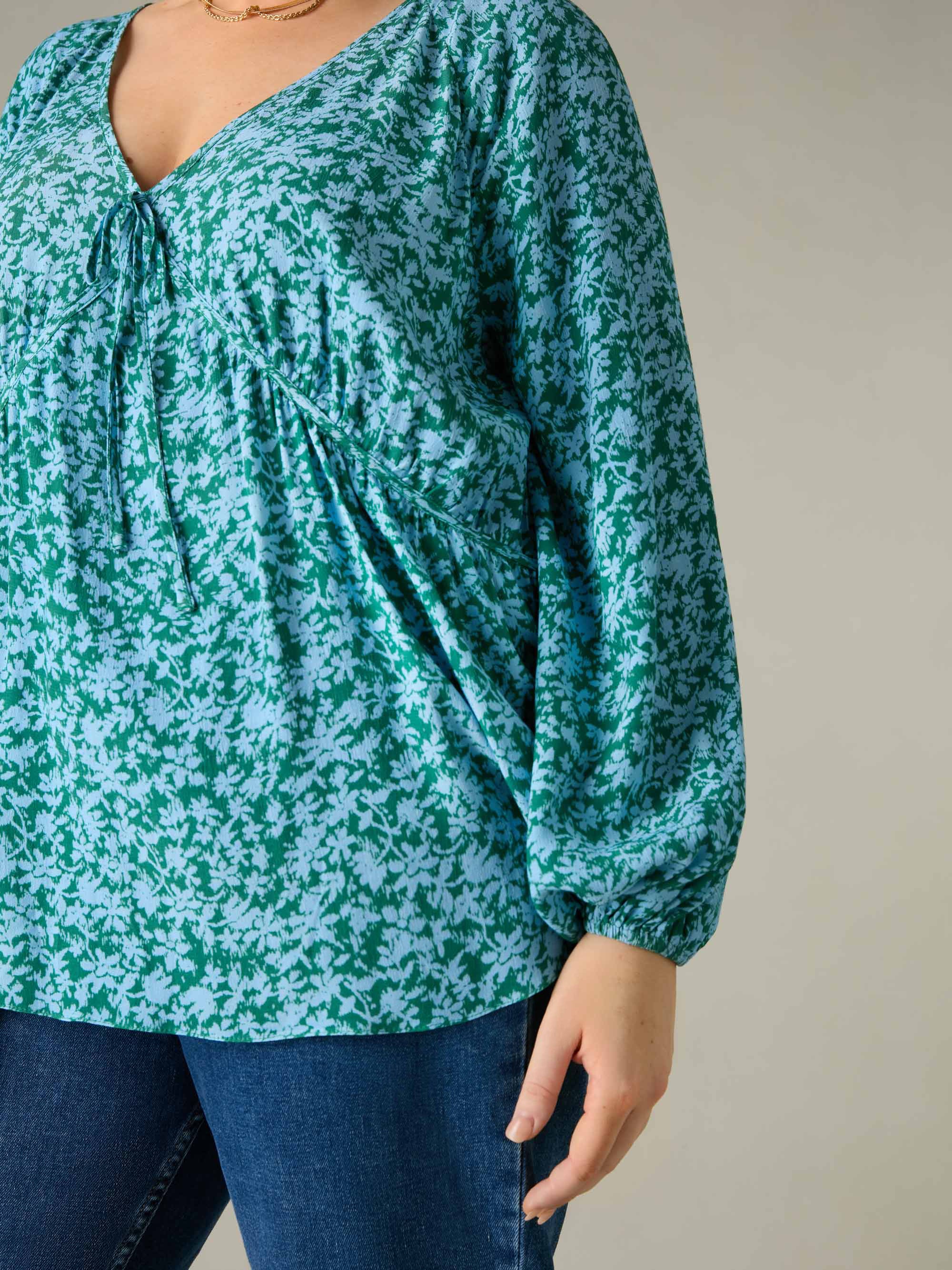 Multi Ditsy Print Tie Neck Blouse - Image 3