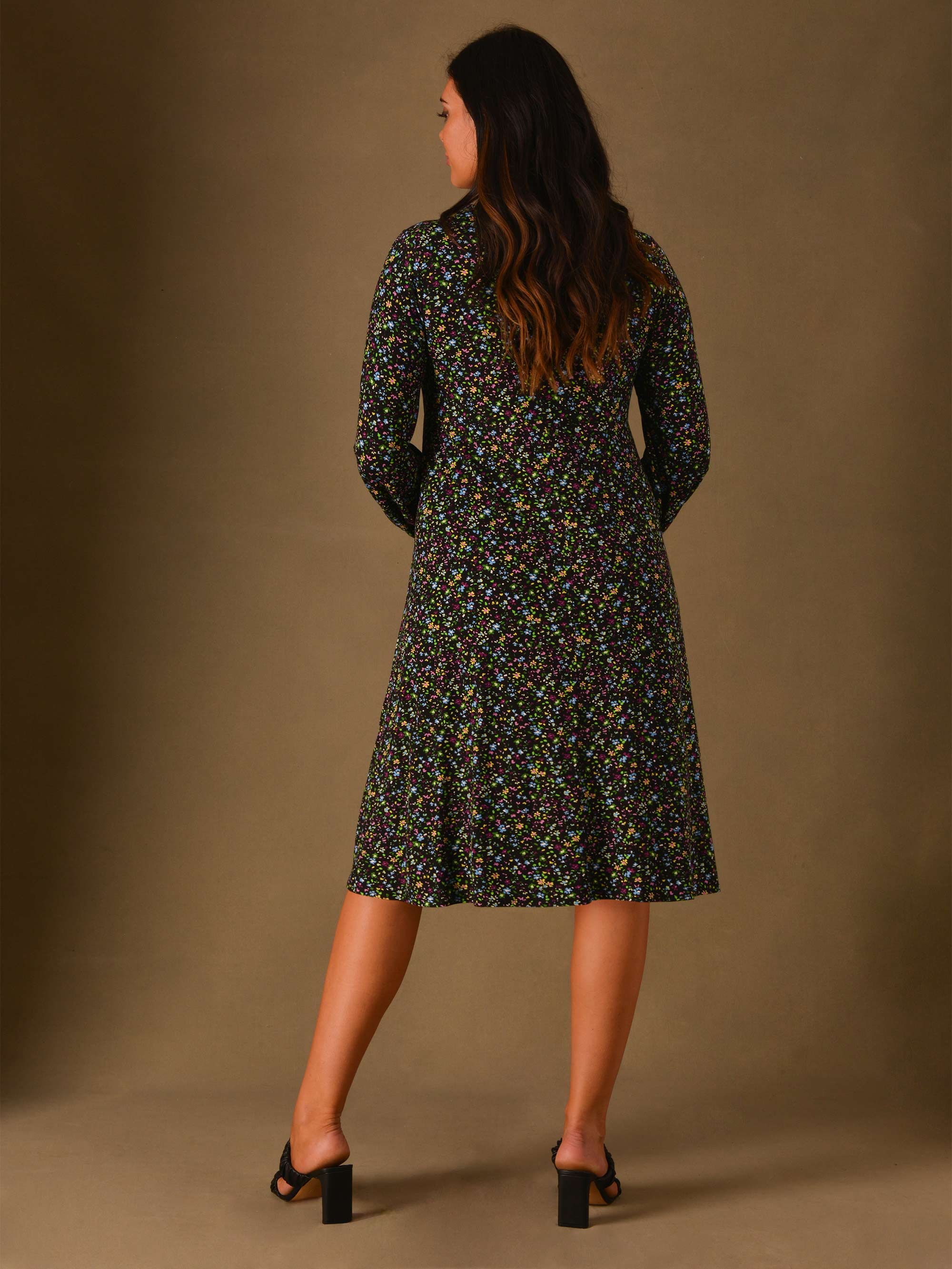Multi Ditsy Print Twist Front Jersey Dress - Image 2