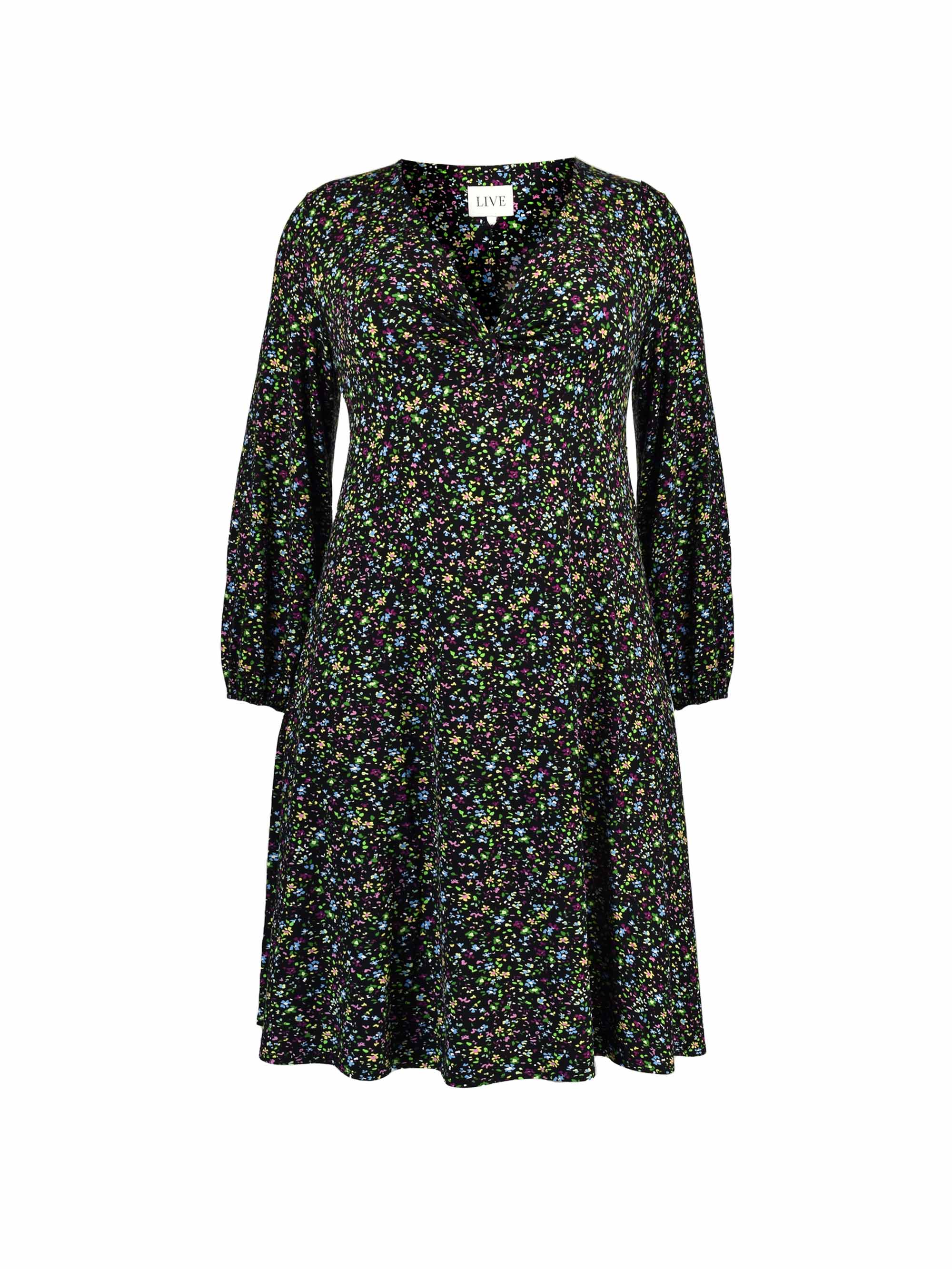 Multi Ditsy Print Twist Front Jersey Dress - Image 4