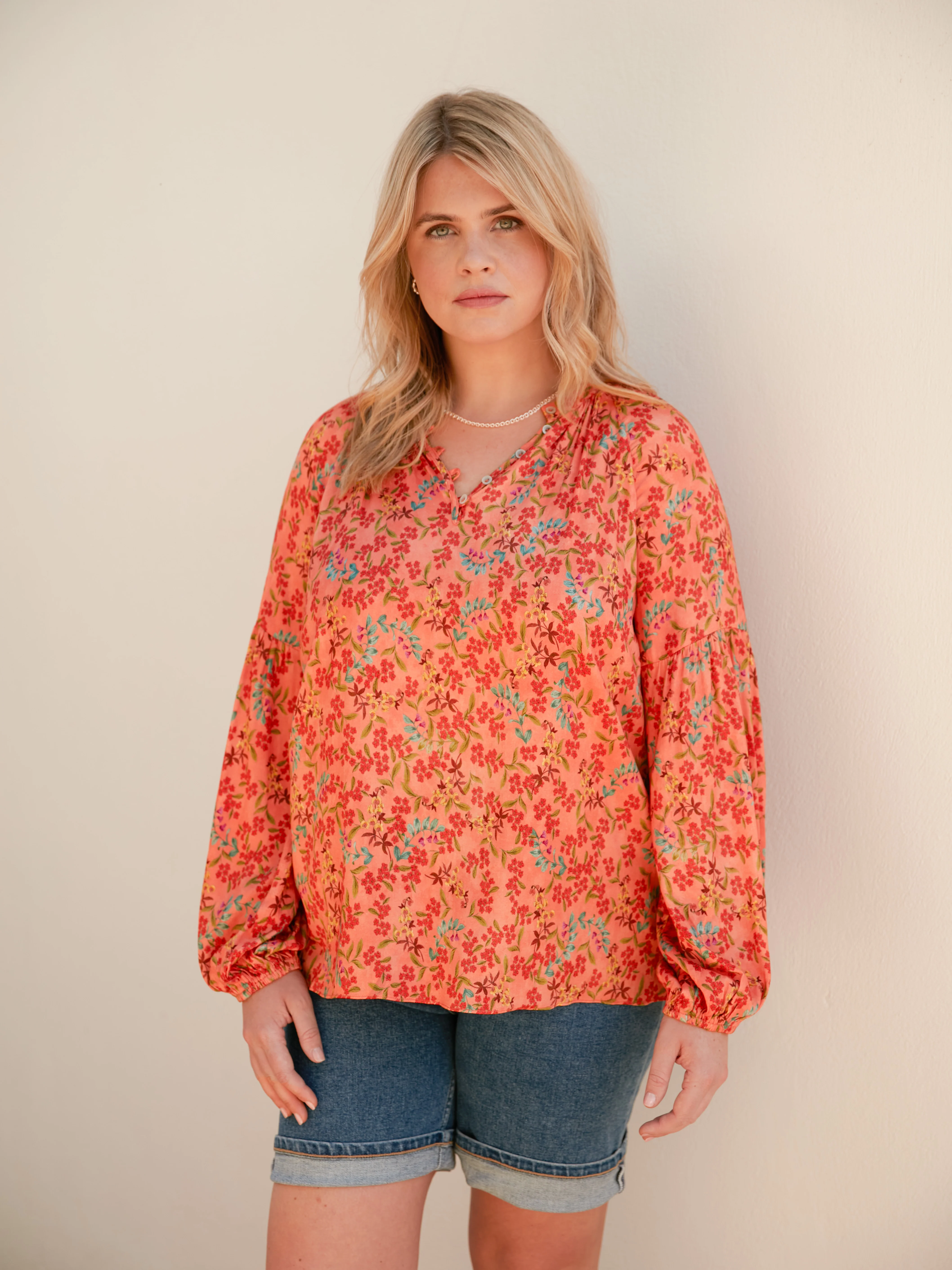 Multi Floral Nehru Collar Blouse - Image 3