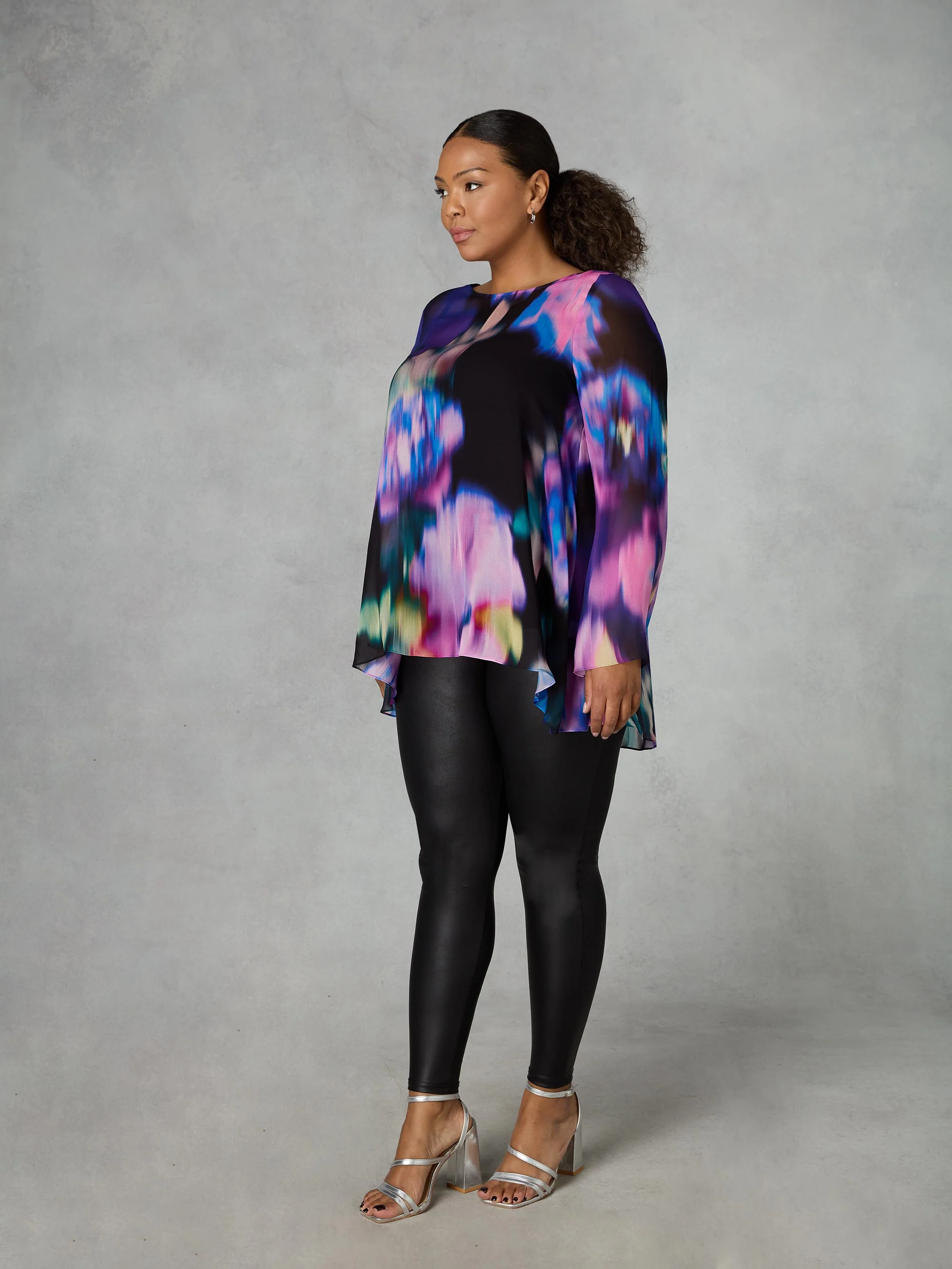 Multi Floral Print Chiffon High Low Top - Image 4