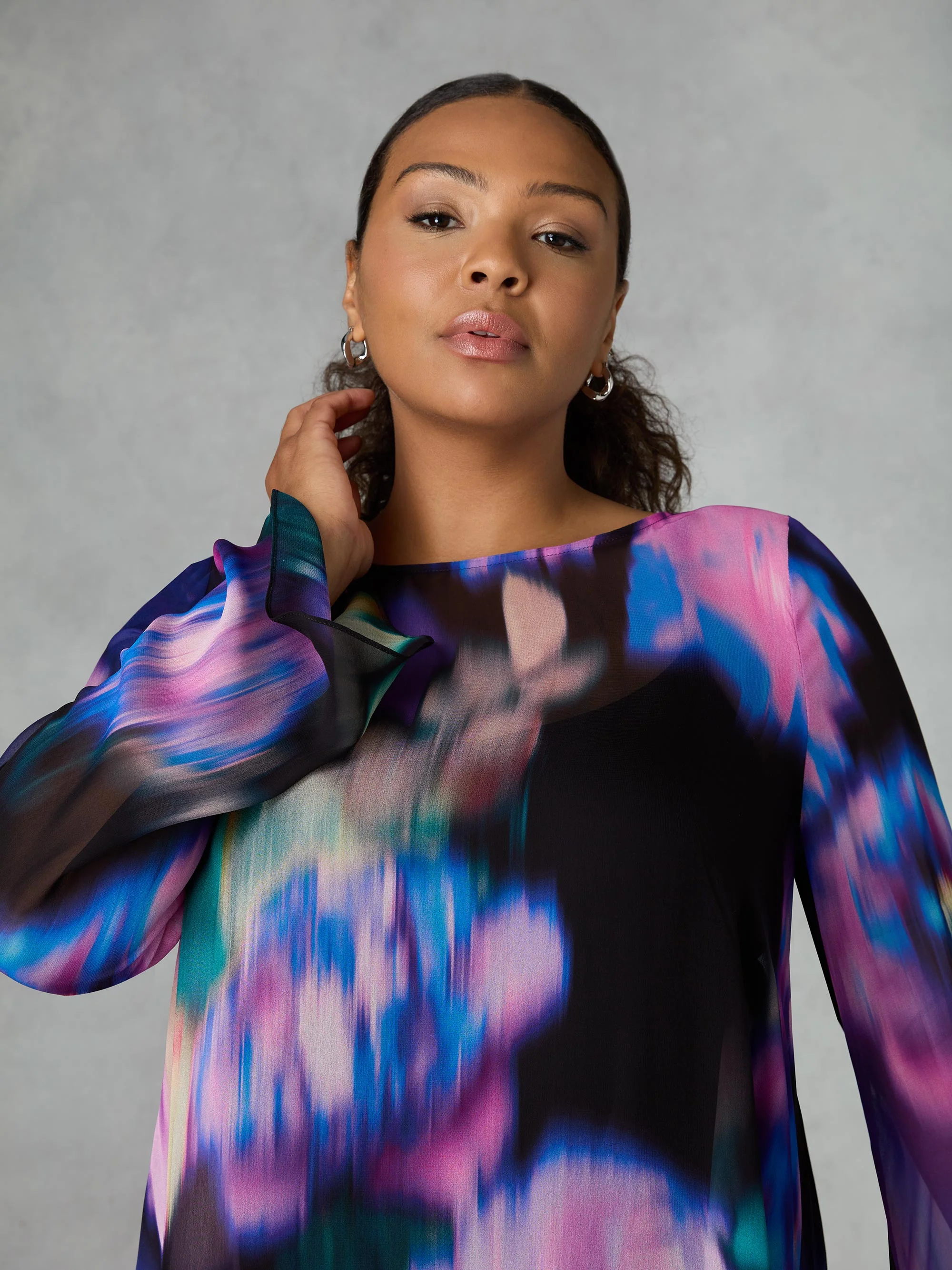 Multi Floral Print Chiffon High Low Top - Image 5
