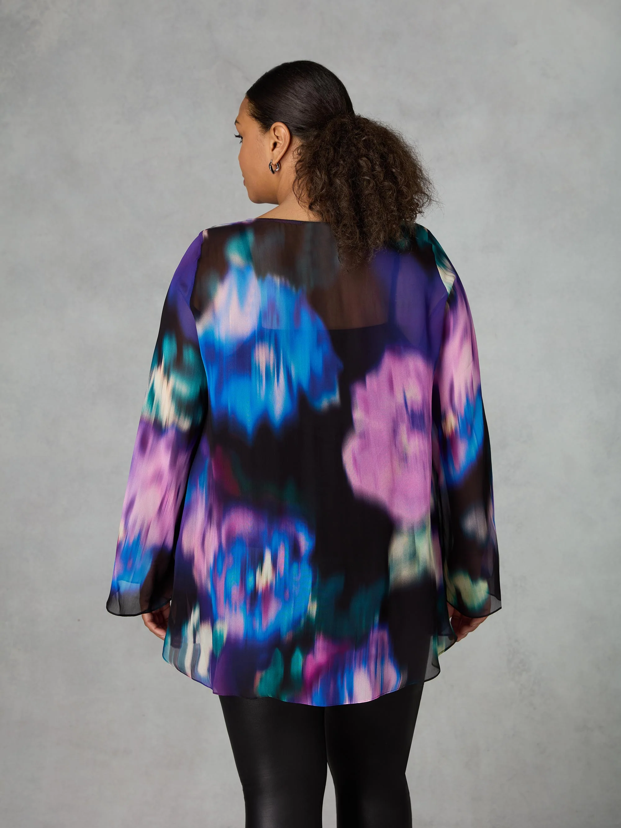 Multi Floral Print Chiffon High Low Top - Image 6