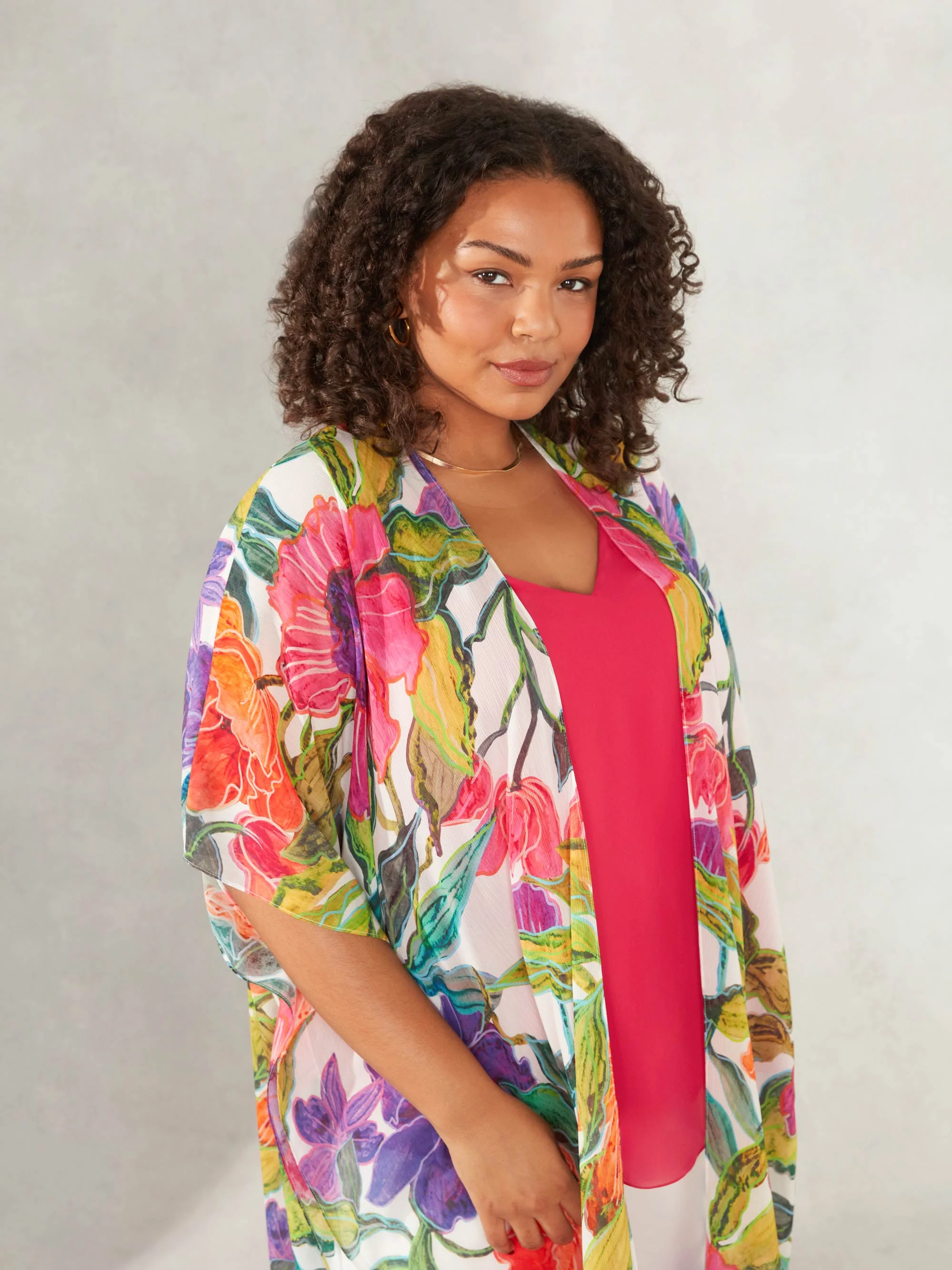 Multi Floral Print Longline Kimono - Image 3