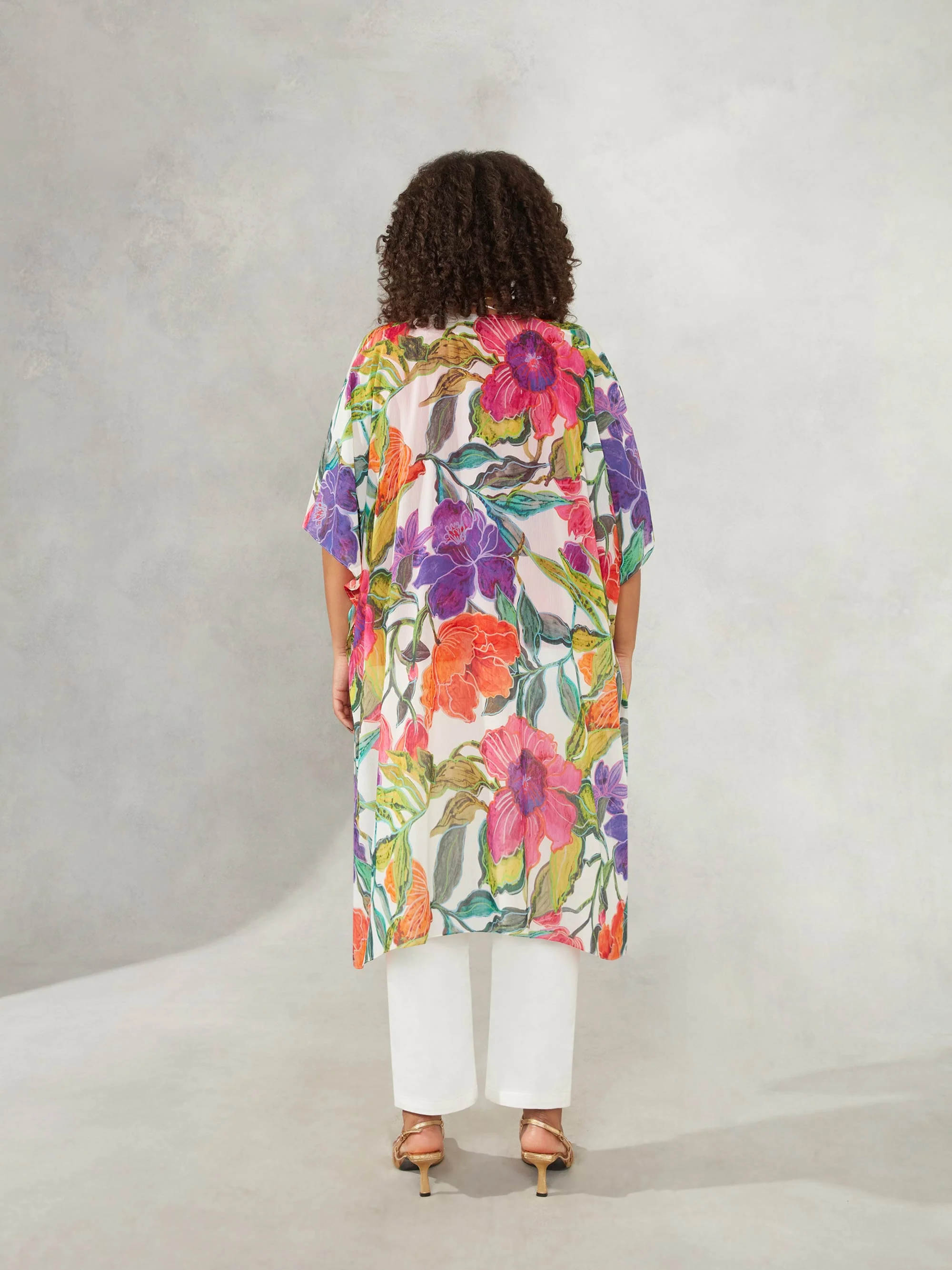 Multi Floral Print Longline Kimono - Image 4