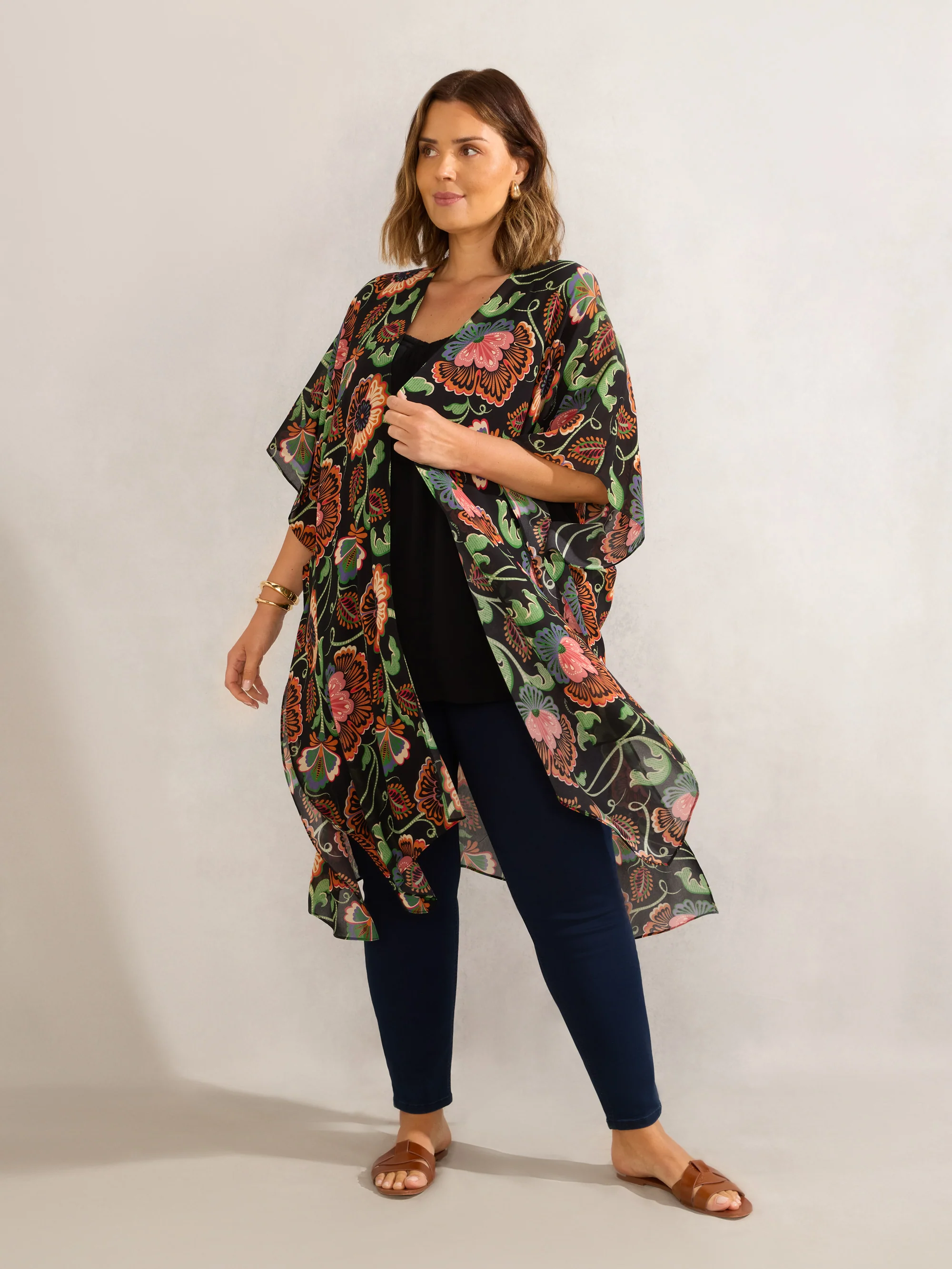 Multi Floral Print Longline Kimono - Image 3