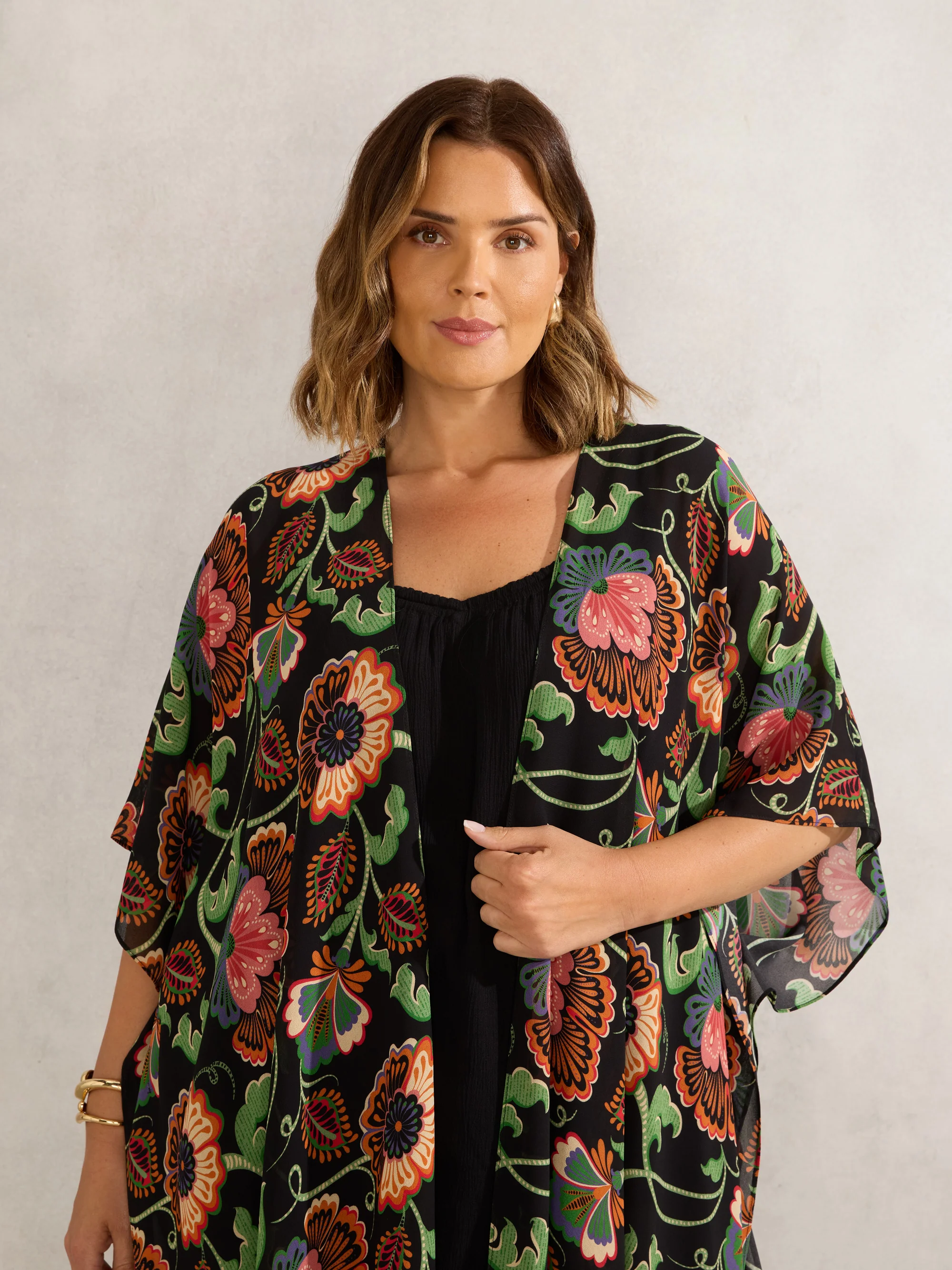 Multi Floral Print Longline Kimono - Image 4