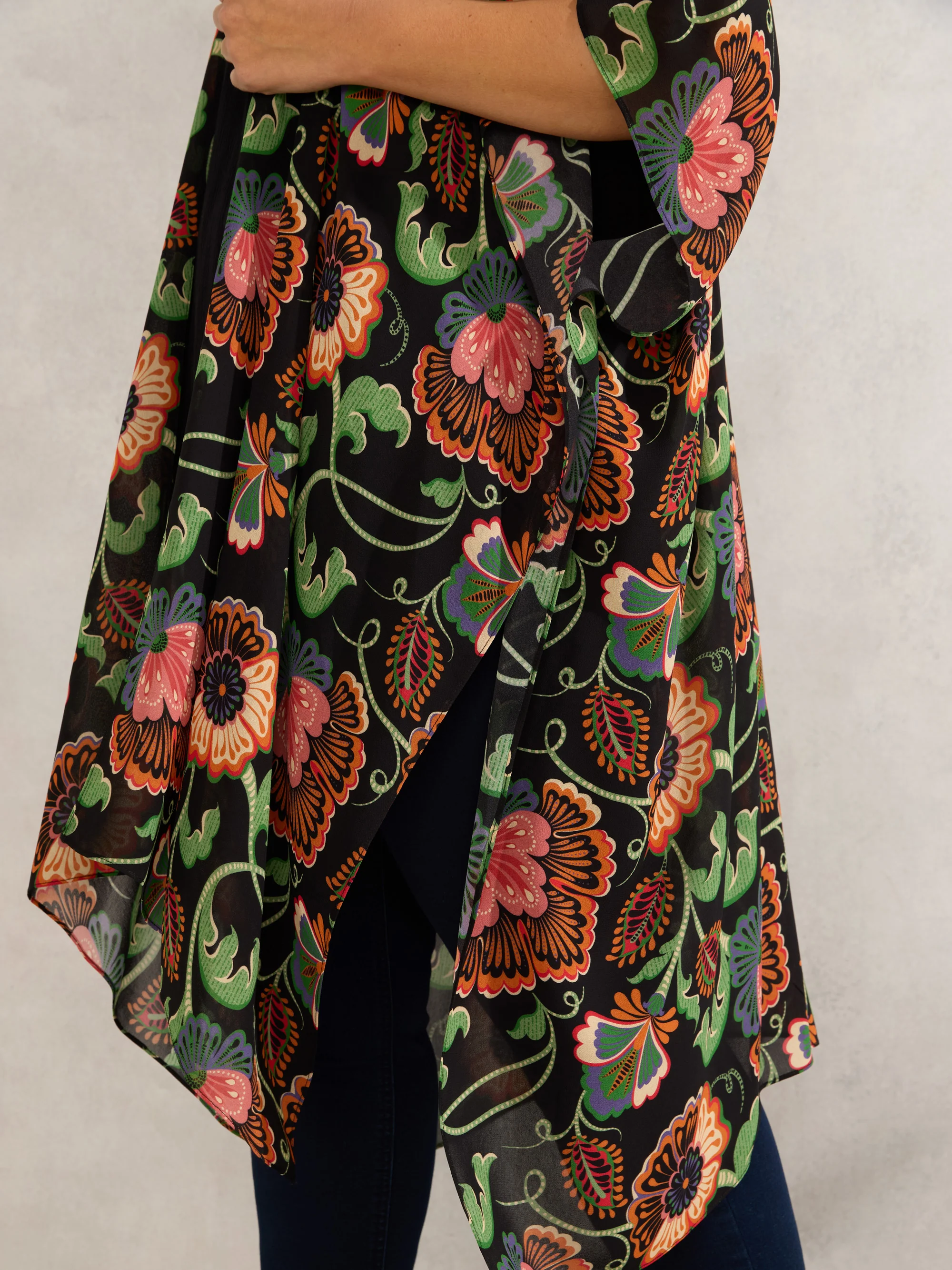 Multi Floral Print Longline Kimono - Image 5