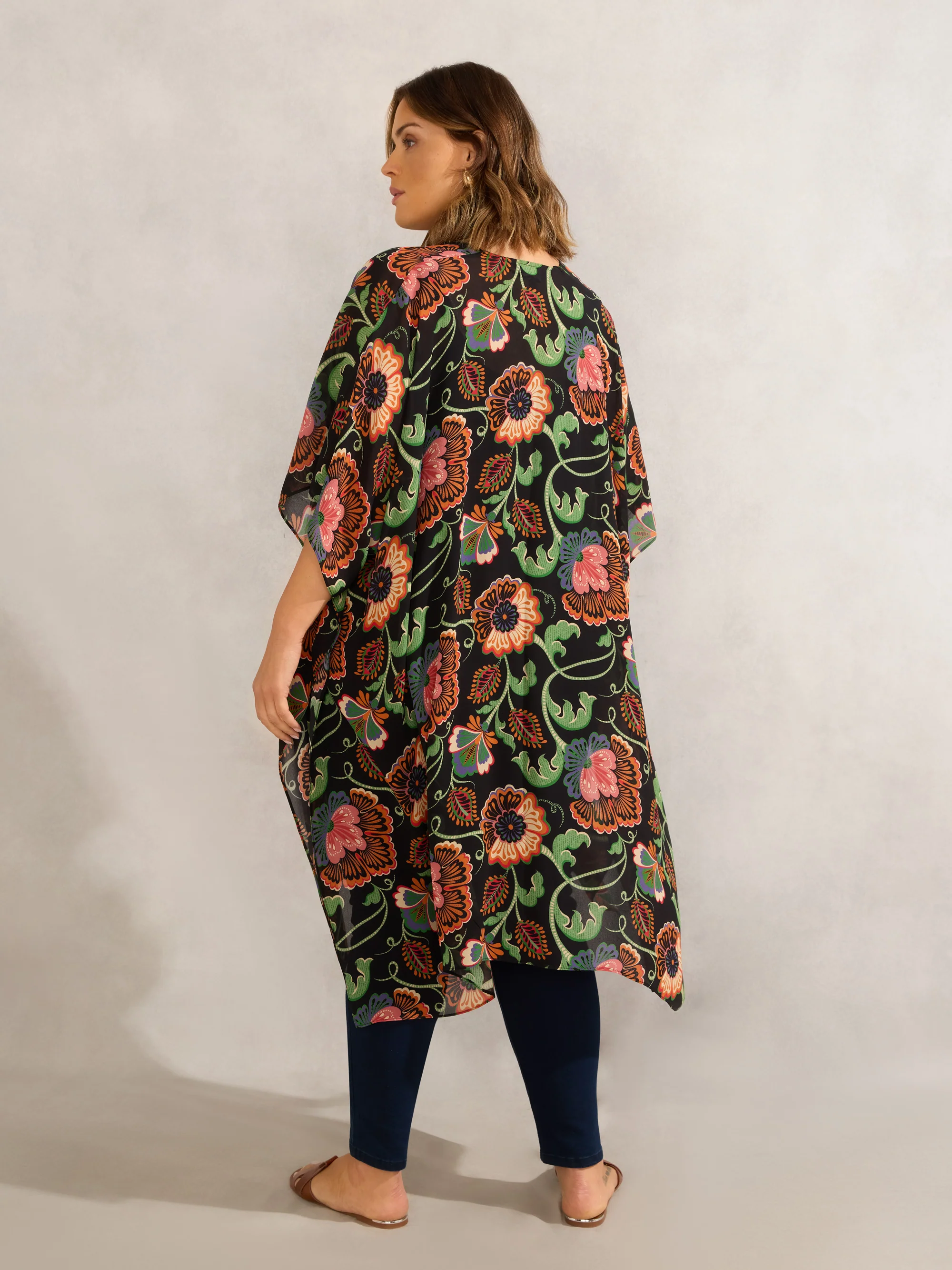 Multi Floral Print Longline Kimono - Image 6