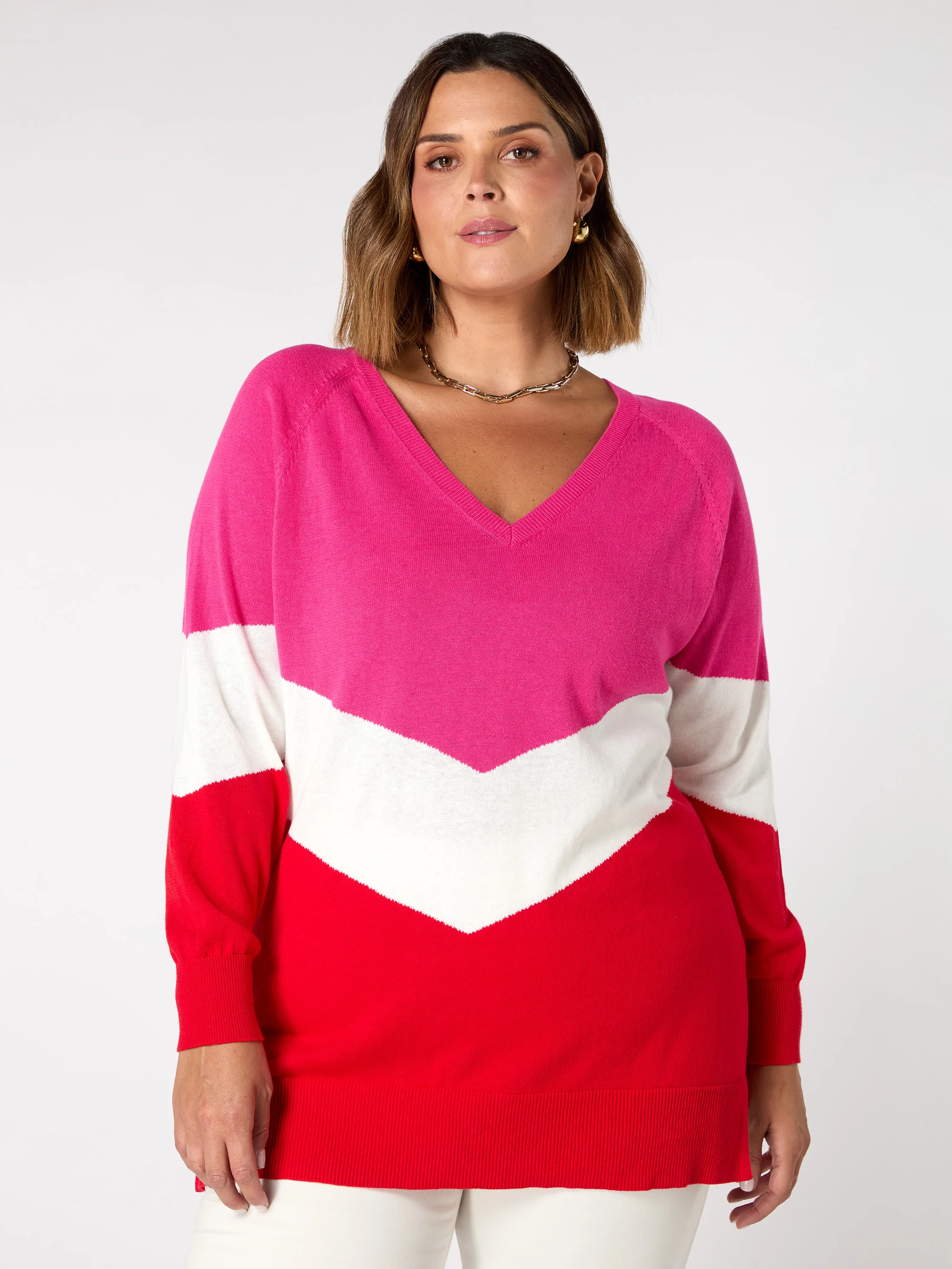 Multi Knitted V-Neck Relaxed Jumper - Image 2