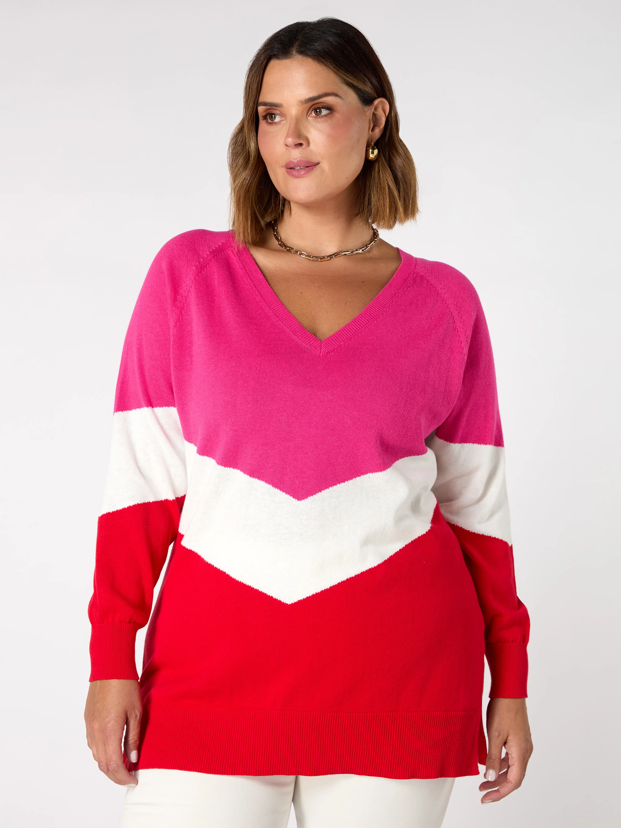 Multi Knitted V-Neck Relaxed Jumper - Image 3