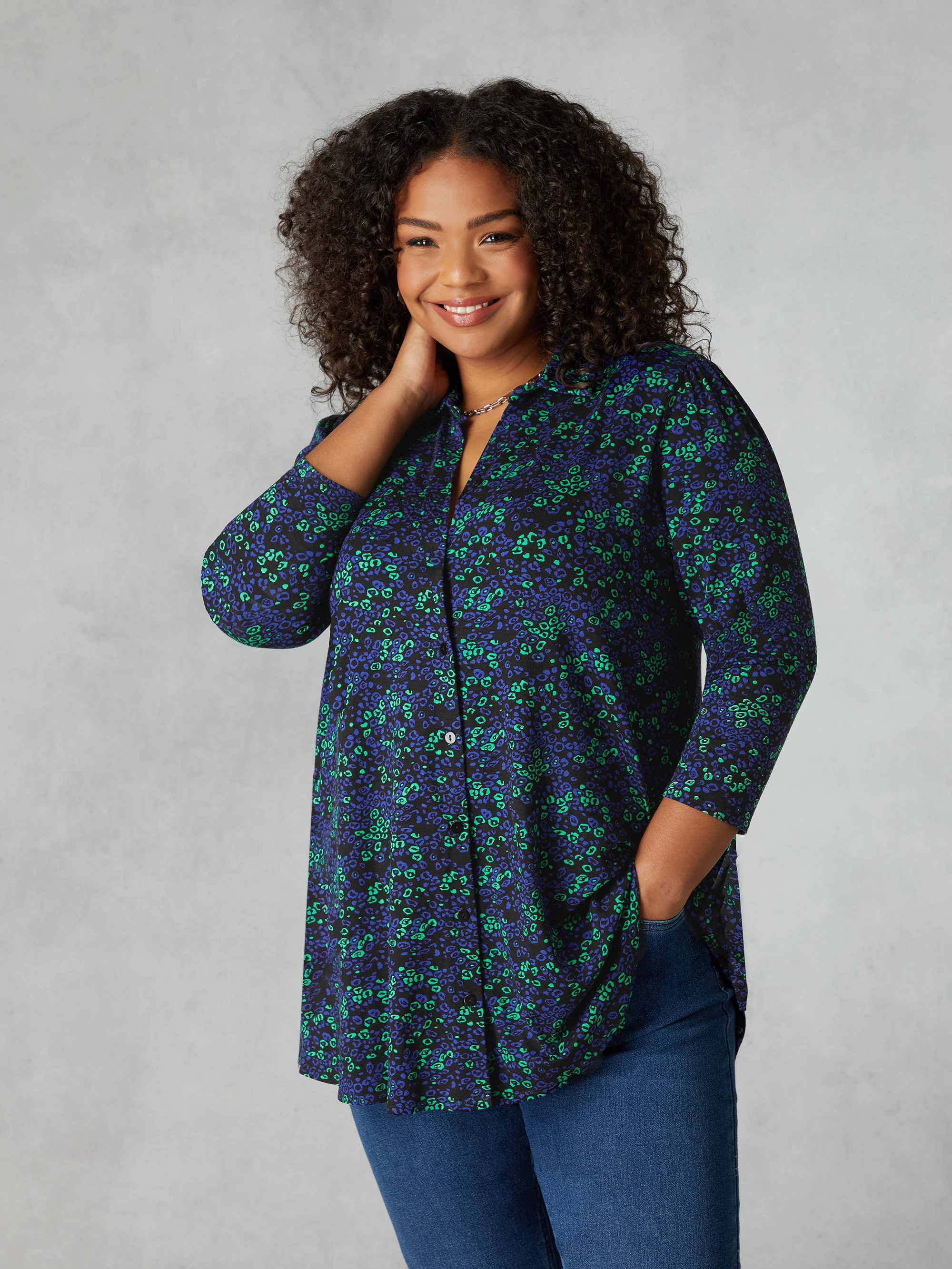 Multi Leopard Print Jersey 3/4 Sleeve Shirt - Image 3