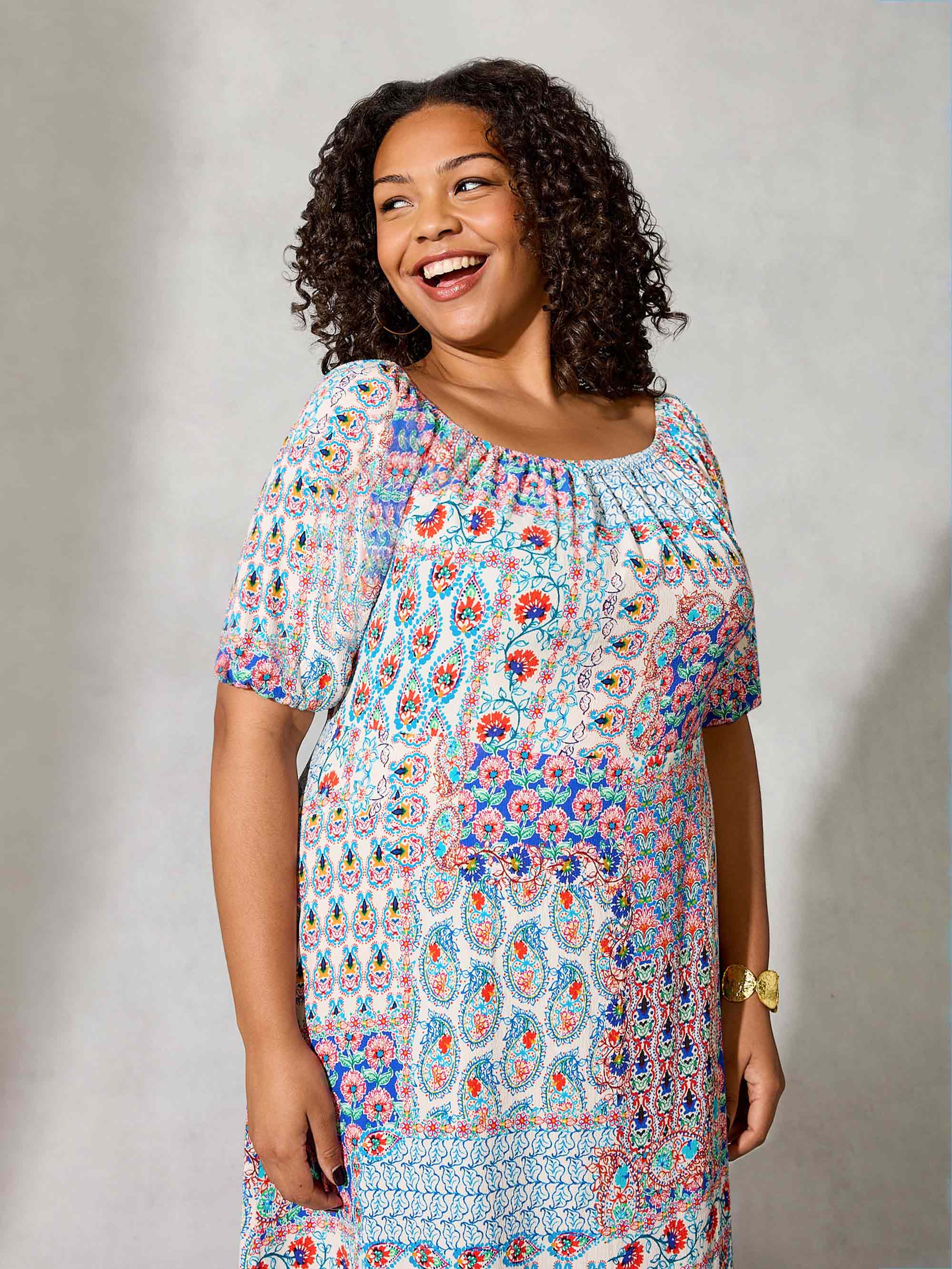 Multi Mosaic Print Bardot Maxi Dress - Image 4