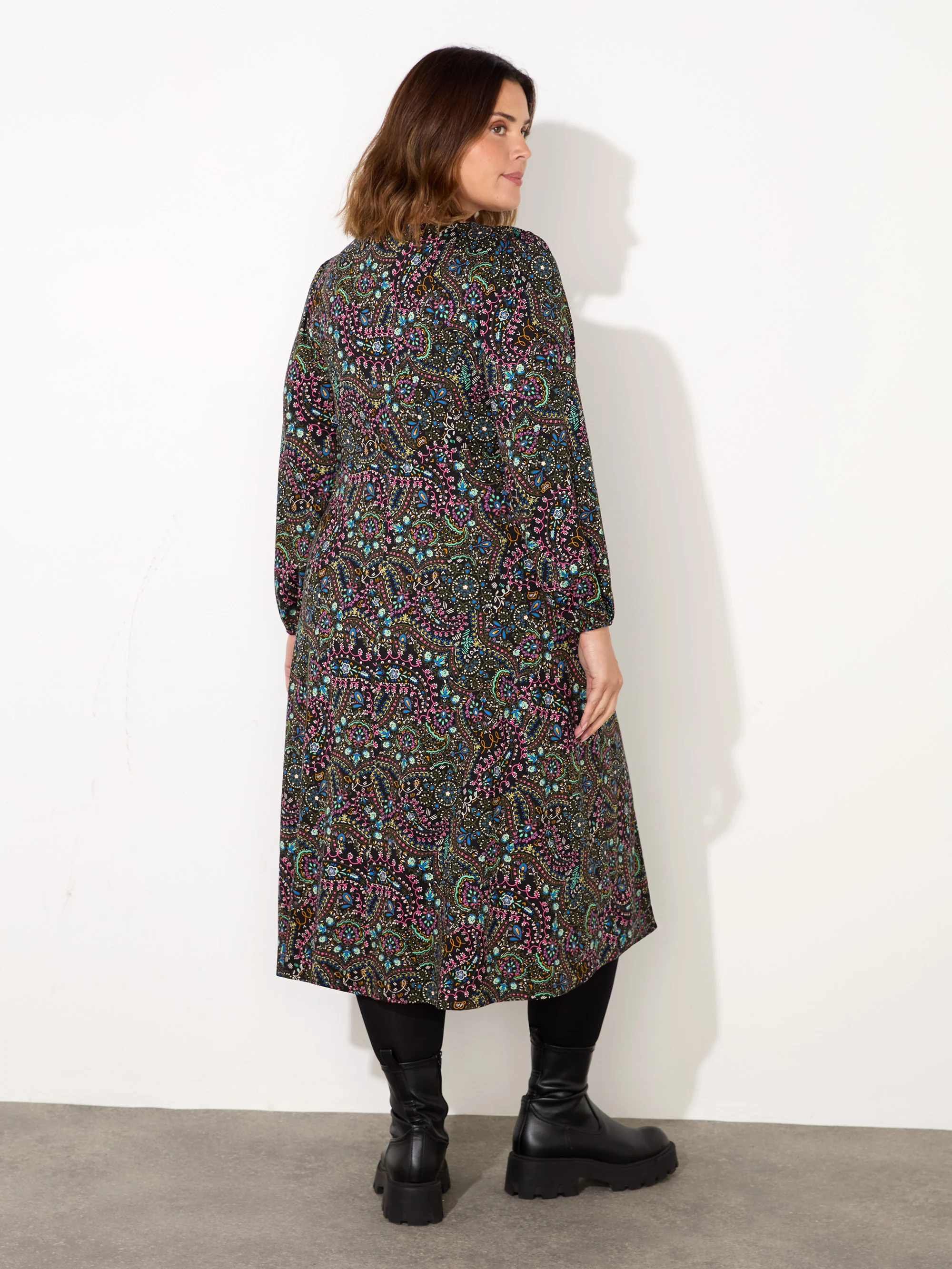 Multi Paisley Gathered V-Neck Jersey Dress - Image 4