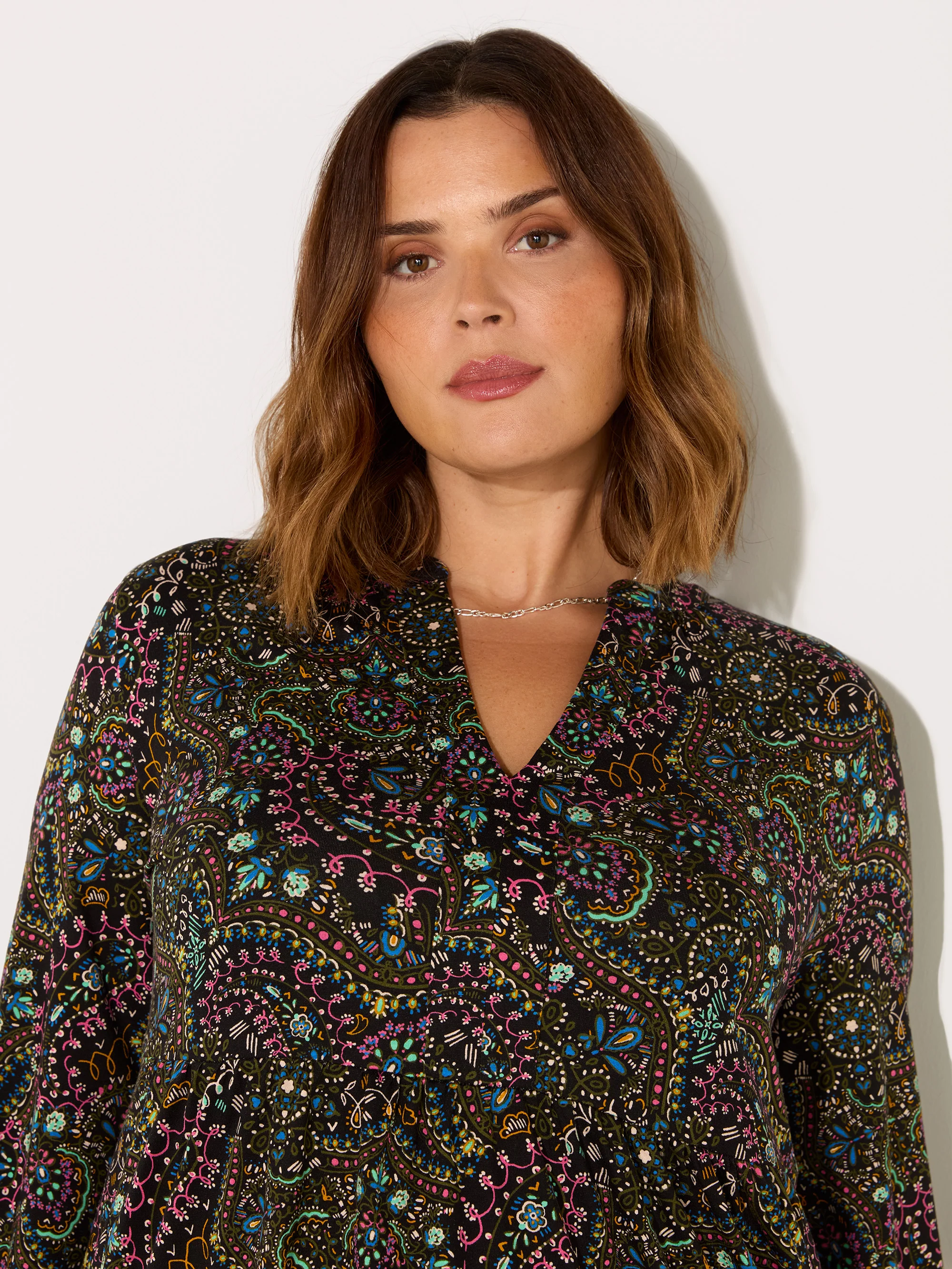 Multi Paisley Jersey Nehru Collar Tunic - Image 2