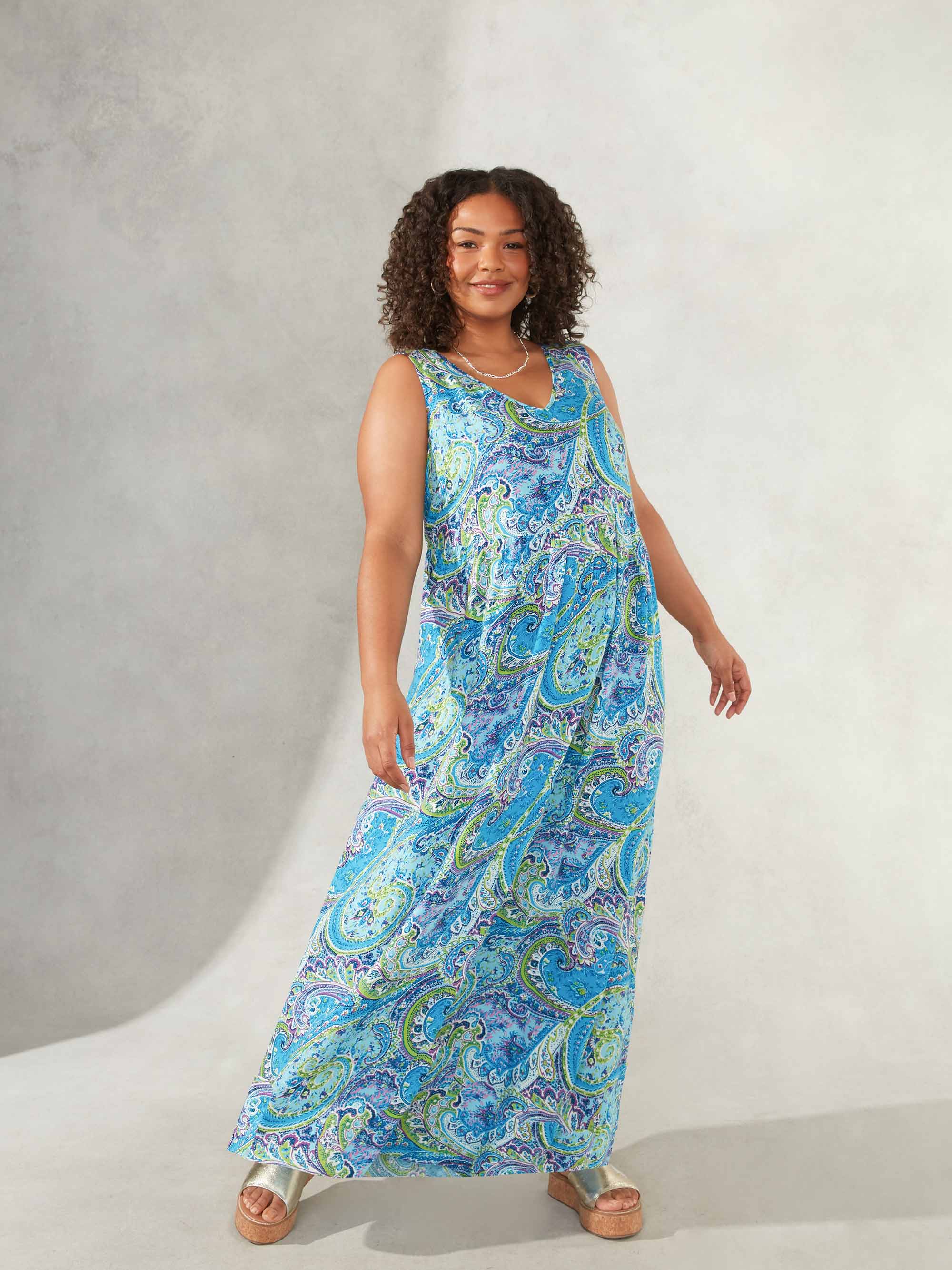 Multi Paisley Print Empire Line Maxi Dress - Image 4