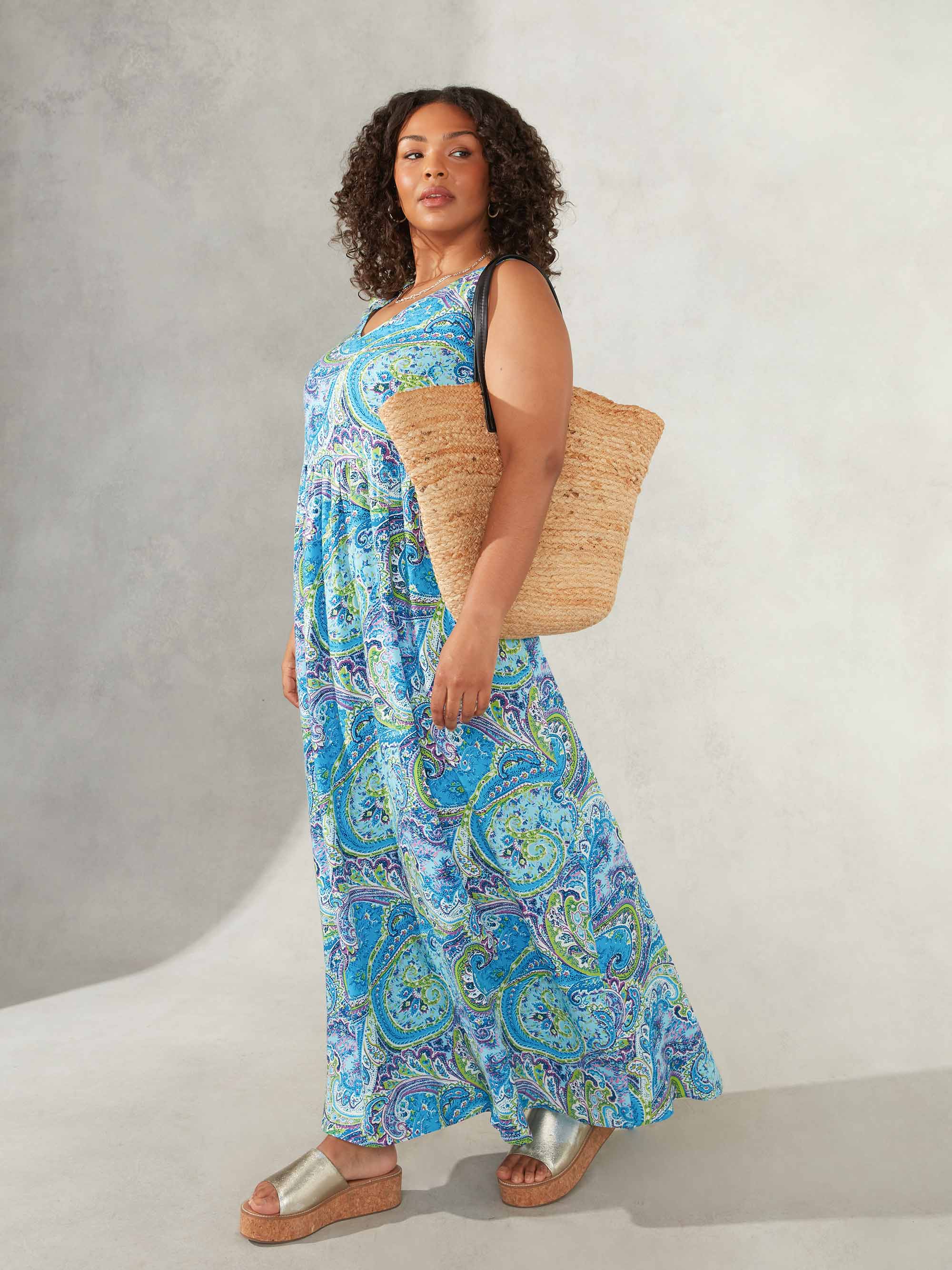 Multi Paisley Print Empire Line Maxi Dress - Image 5